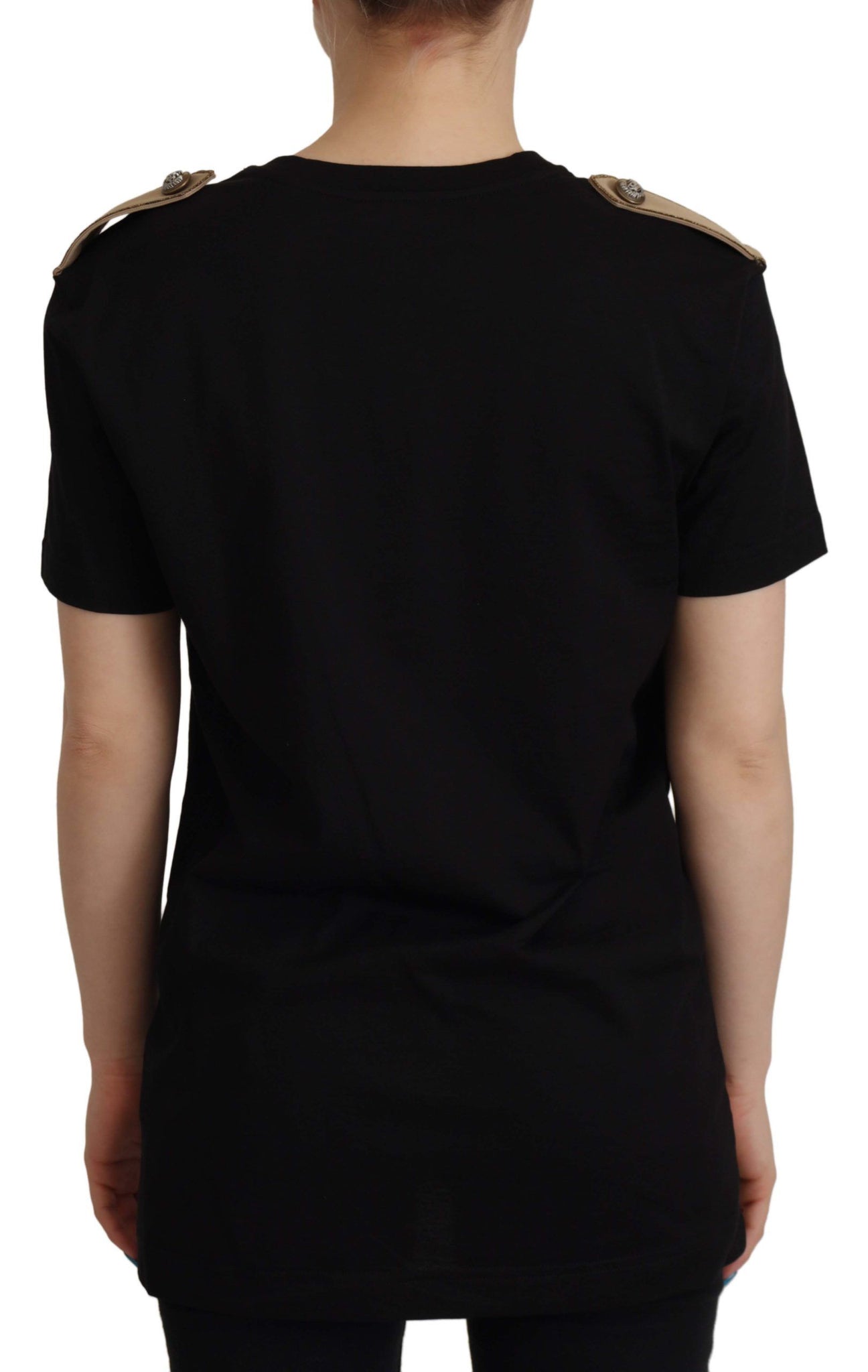 Black Logo Motive Crewneck Cotton T-shirt