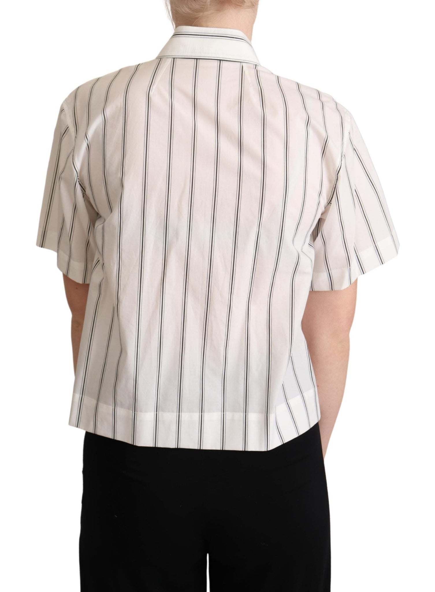 White Black Stripes Collared Shirt Top