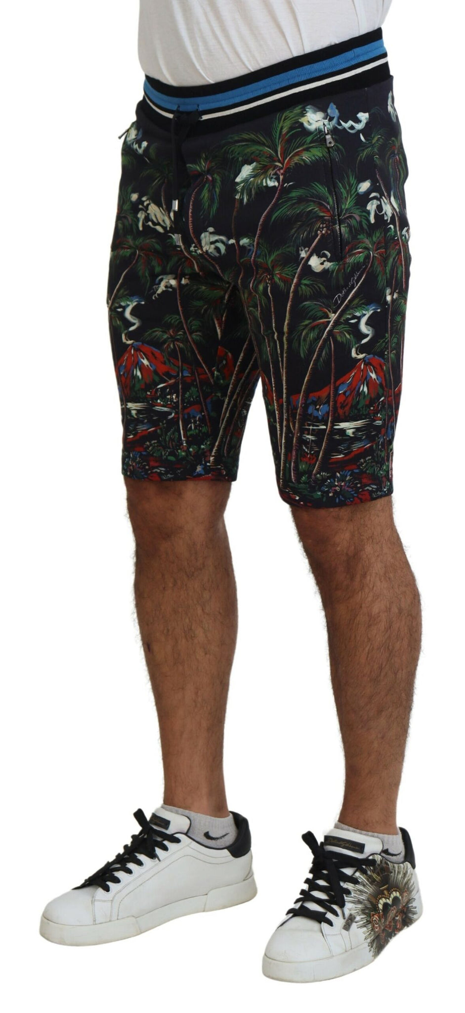 Dolce & Gabbana Black Cotton Volcano Print Casual Shorts