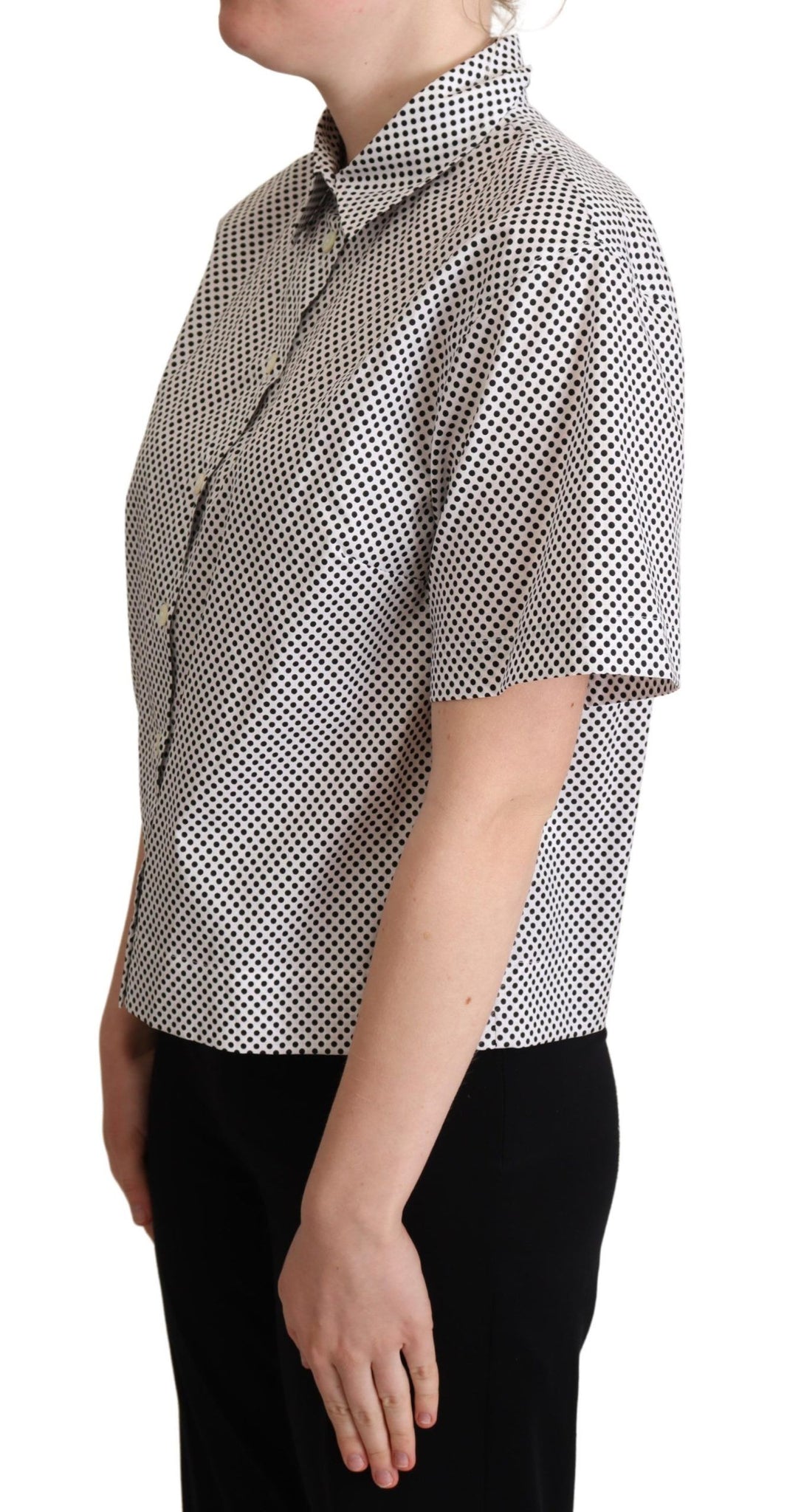 Black Polka Dot Collared Shirt White