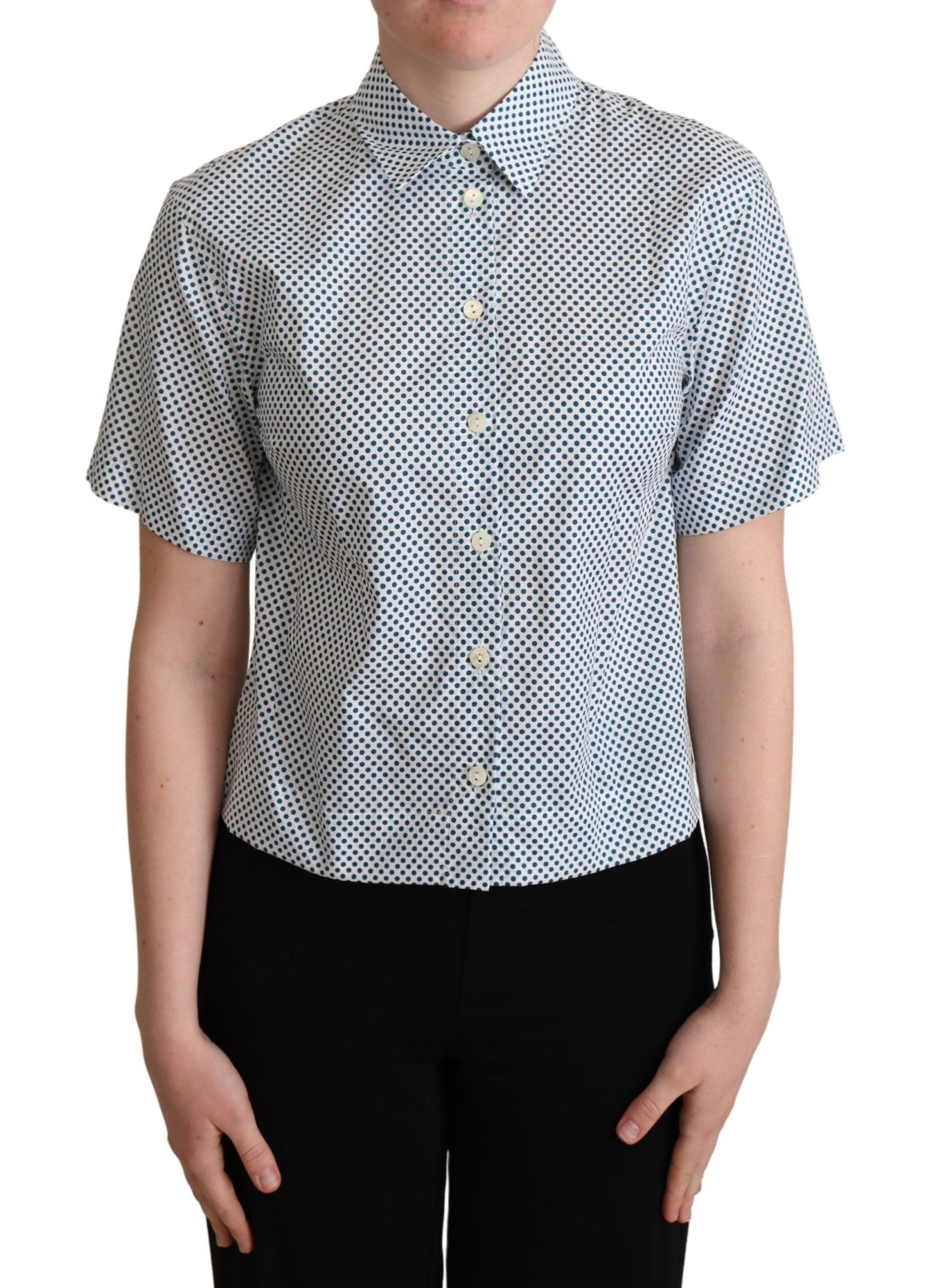 White Blue Polka Dot Cotton Shirt