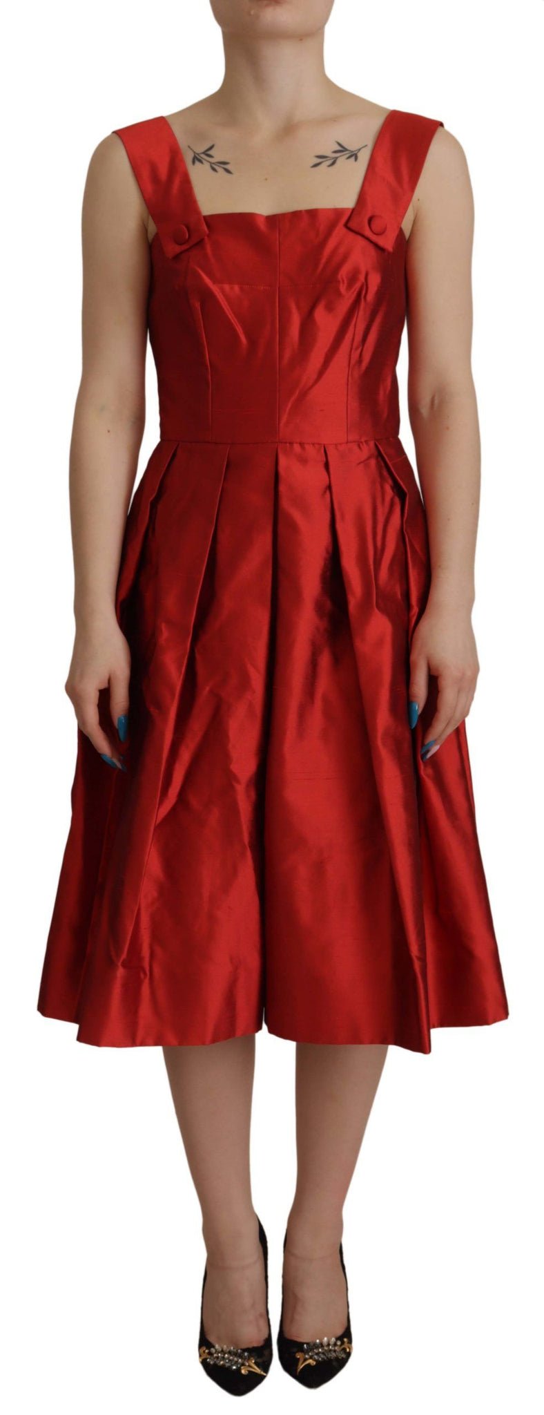 Red A-line Pleated Satin Silk Dress