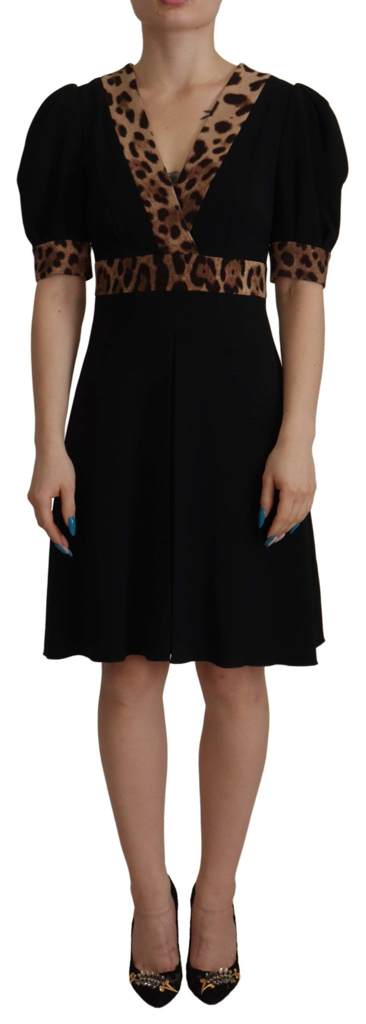 Black Leopard A-line Knee Length Dress