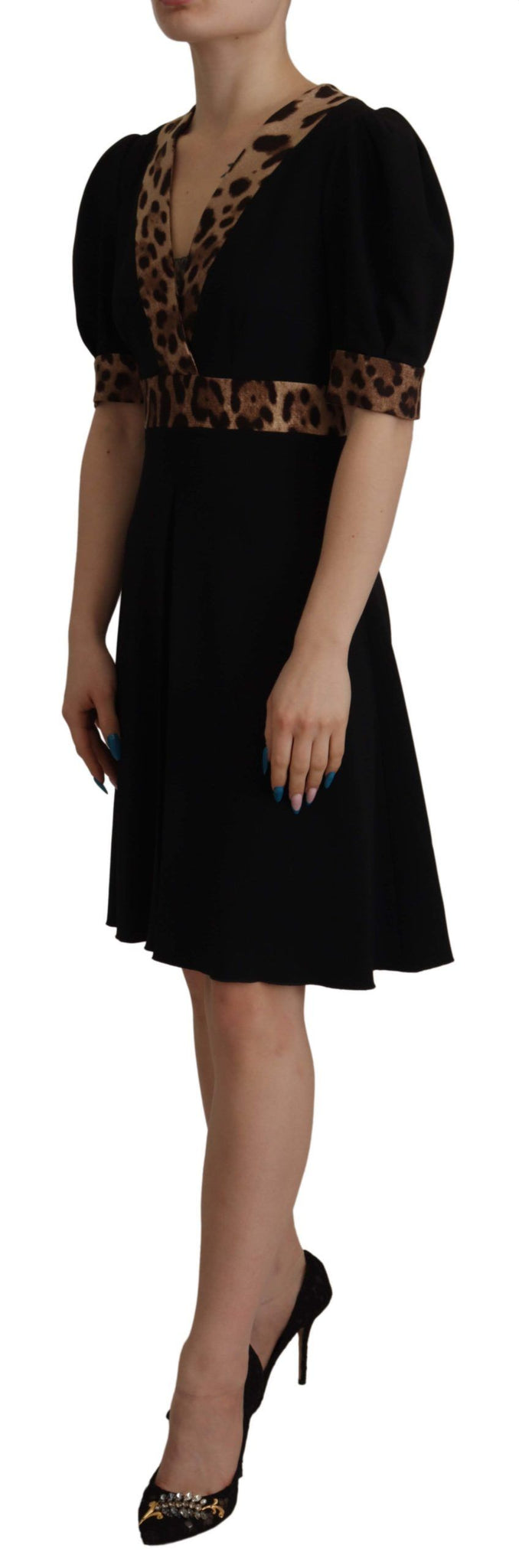 Black Leopard A-line Knee Length Dress