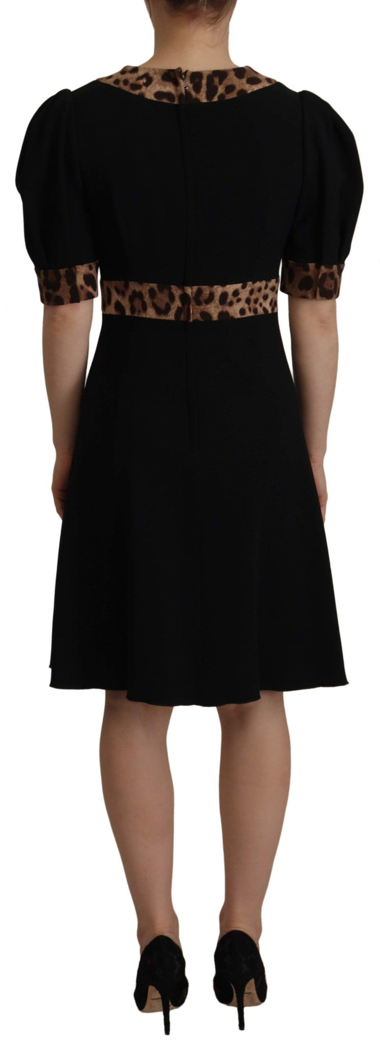 Black Leopard A-line Knee Length Dress