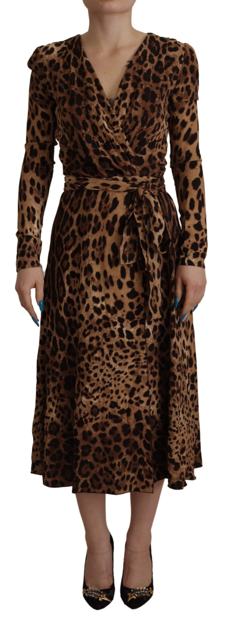 Brown Leopard Wrap A-line Maxi Viscose Dress