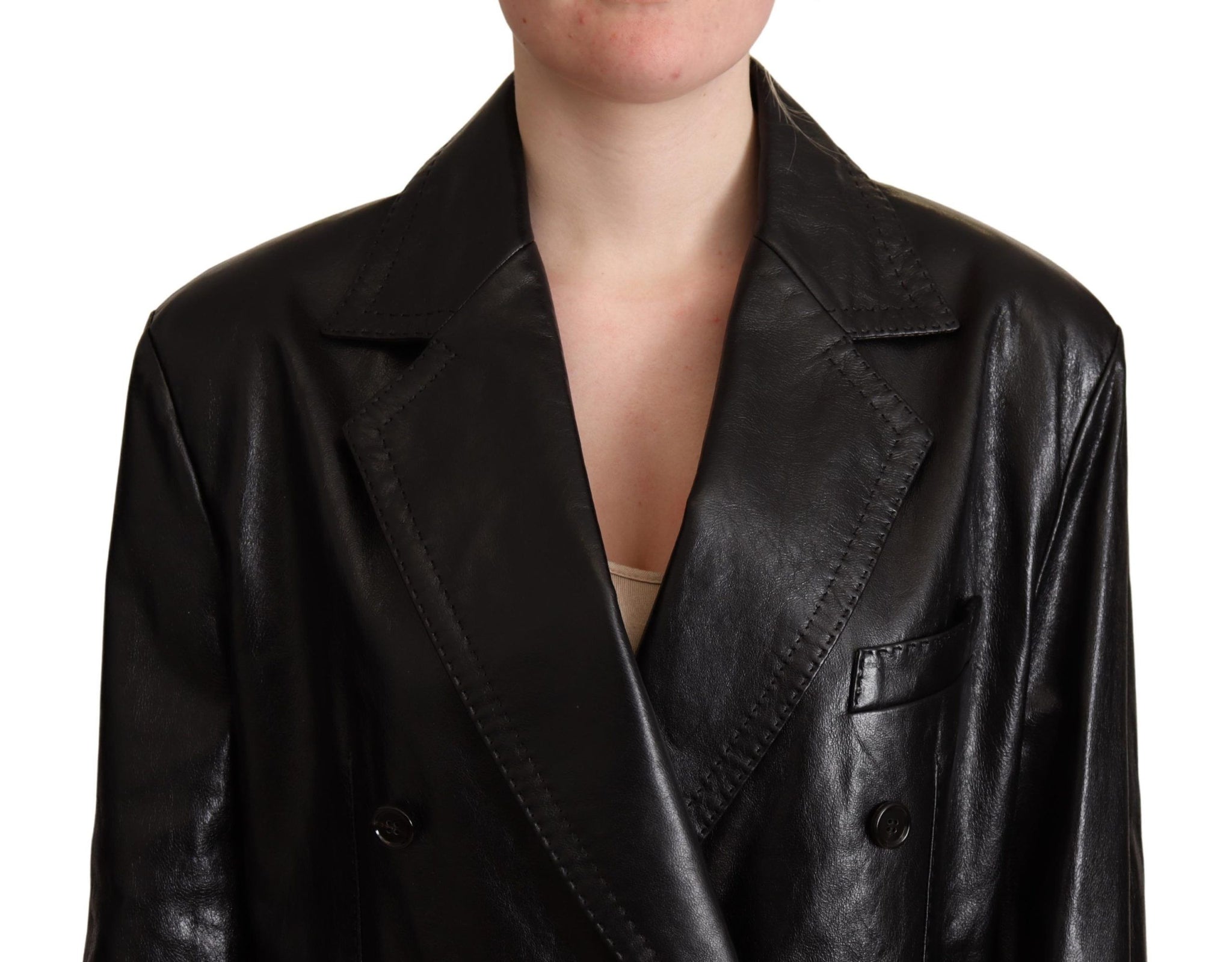 Black Double Breasted Coat Leather Jacket