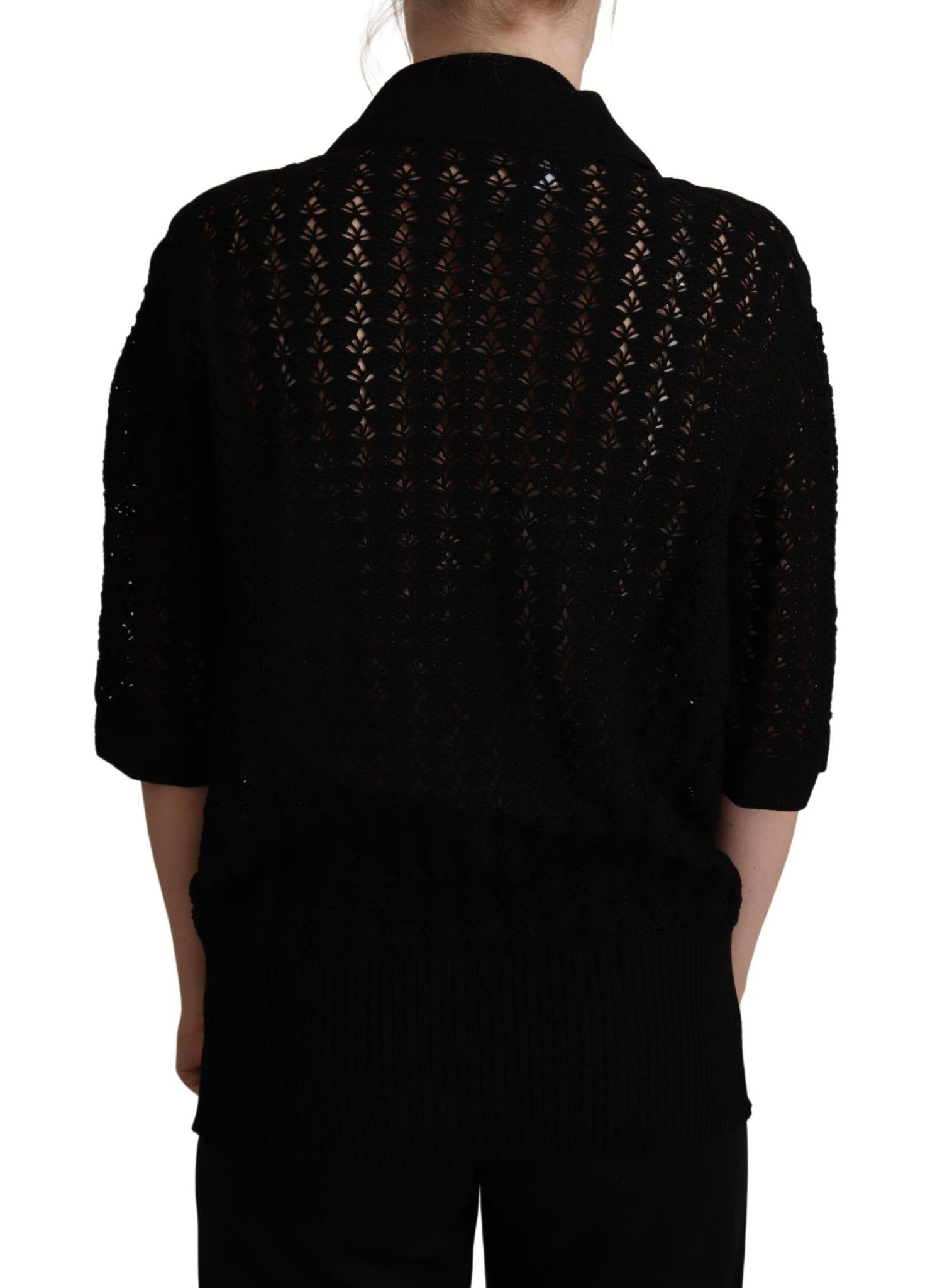 Black Embroidered Knitted Cotton Sweater