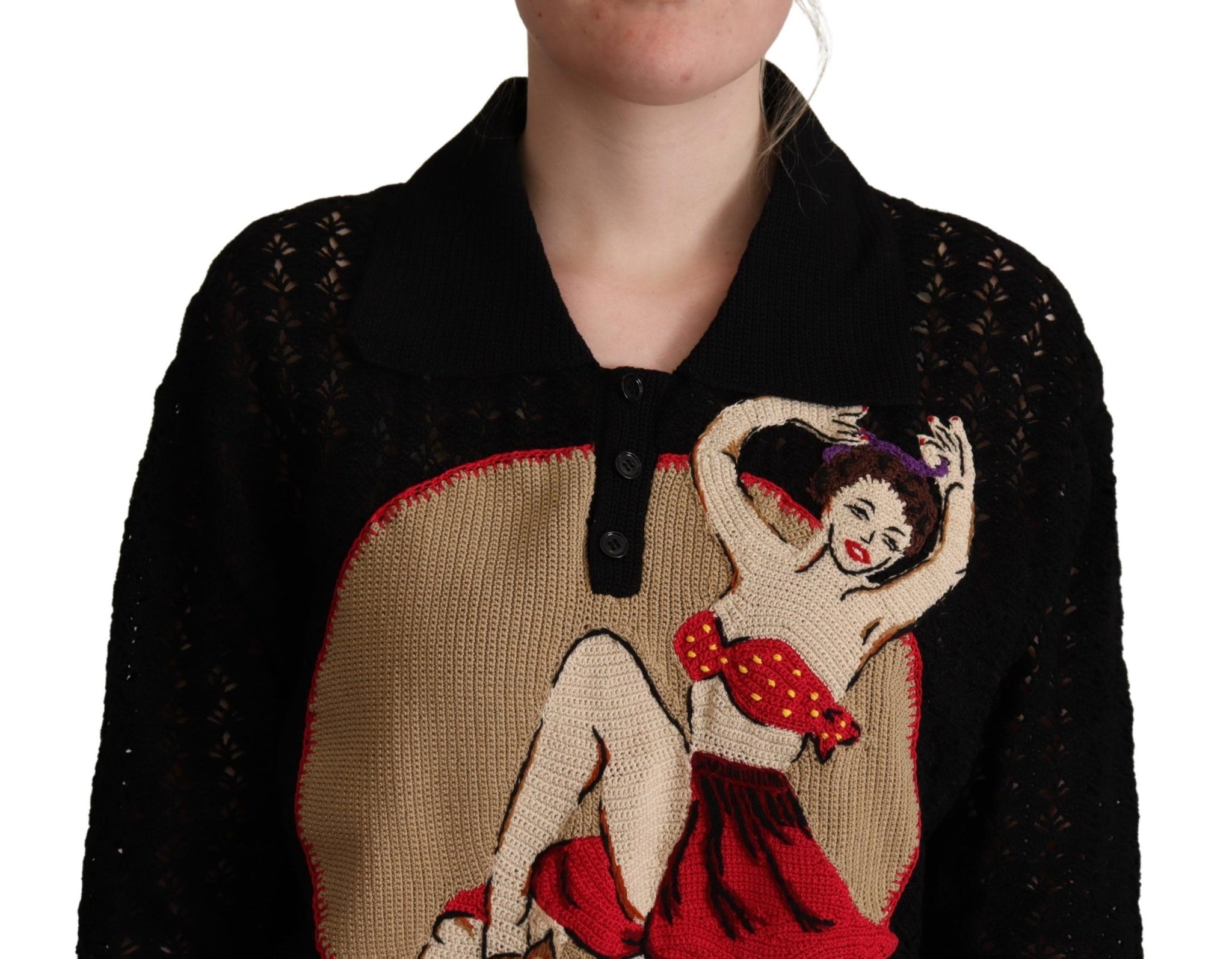 Black Embroidered Knitted Cotton Sweater