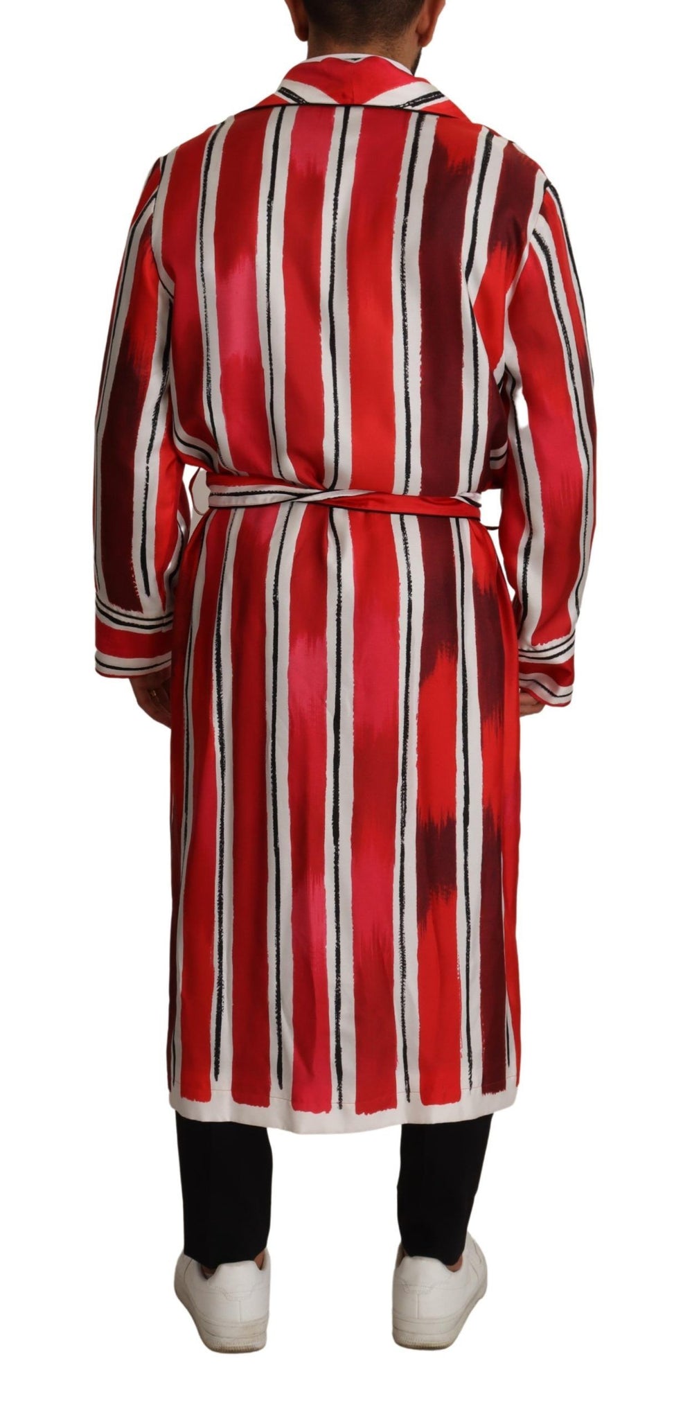 Red White Striped Silk Mens Night Gown Robe