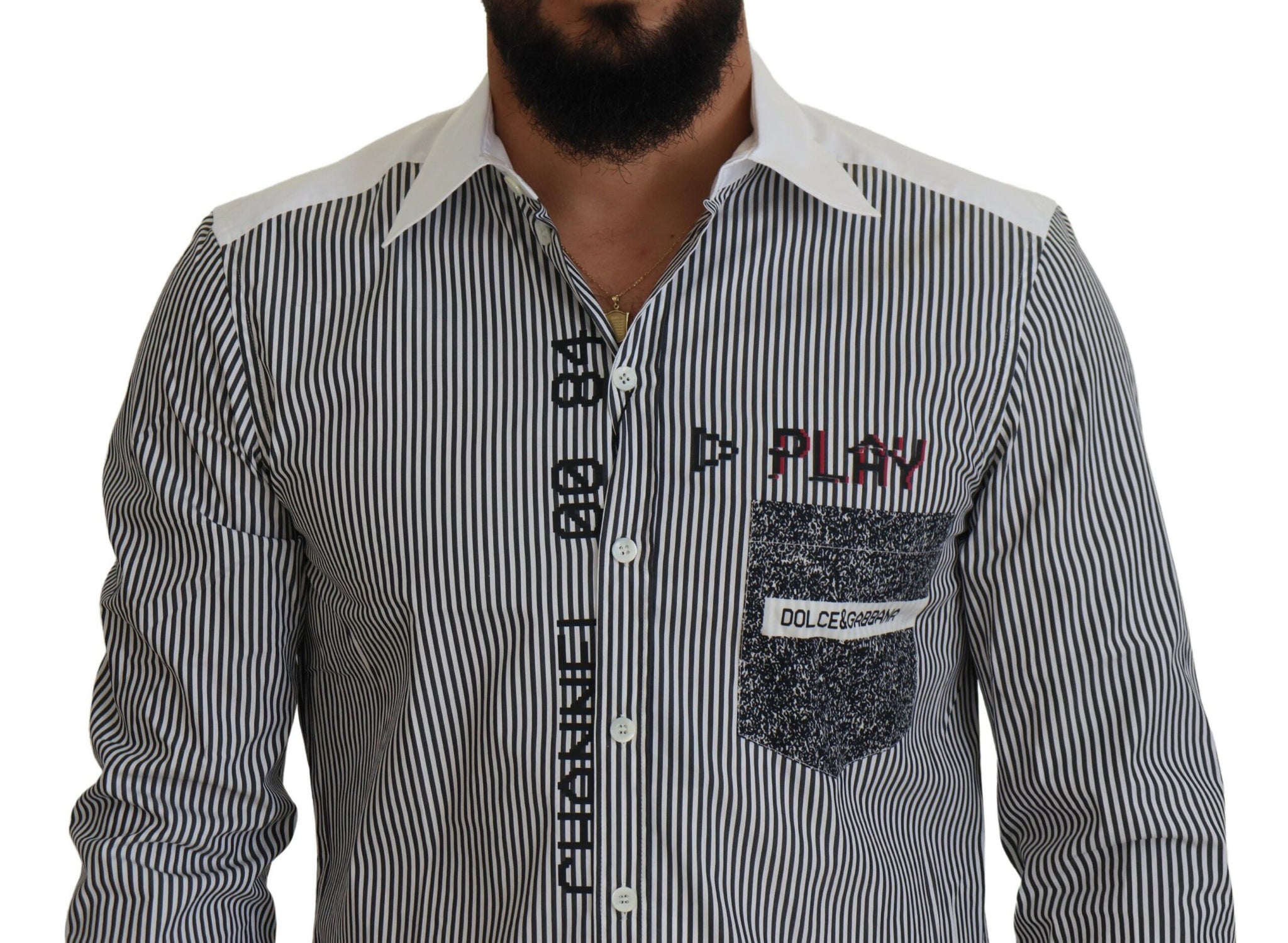 Dolce & Gabbana Gray White Striped Slim Fit Shirt