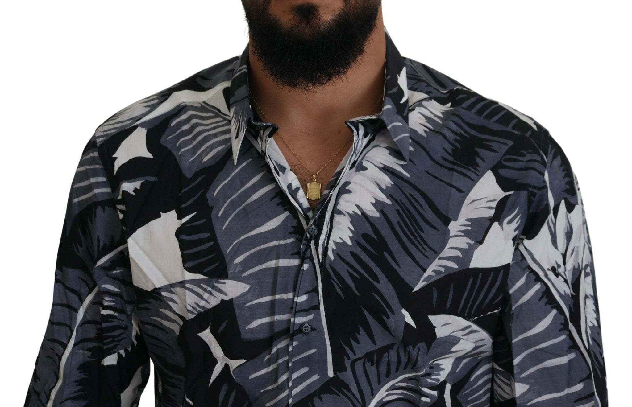 Dolce & Gabbana Gray Blue Banana Leaf Slim Fit Shirt