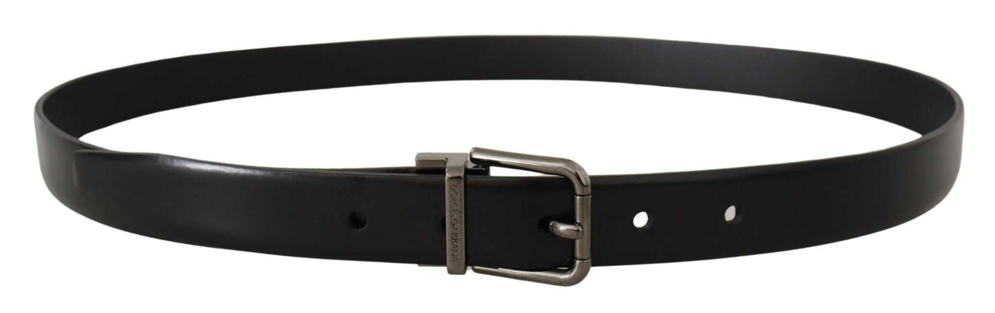 Dolce & Gabbana Black Calf Leather Logo Engraved Metal Buckle Belt