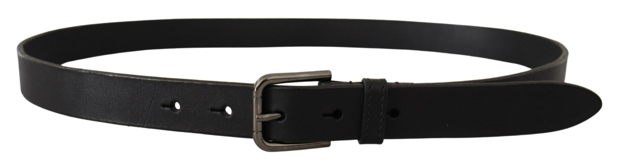 Dolce & Gabbana Black Calf Leather Logo Engraved Metal Buckle Belt