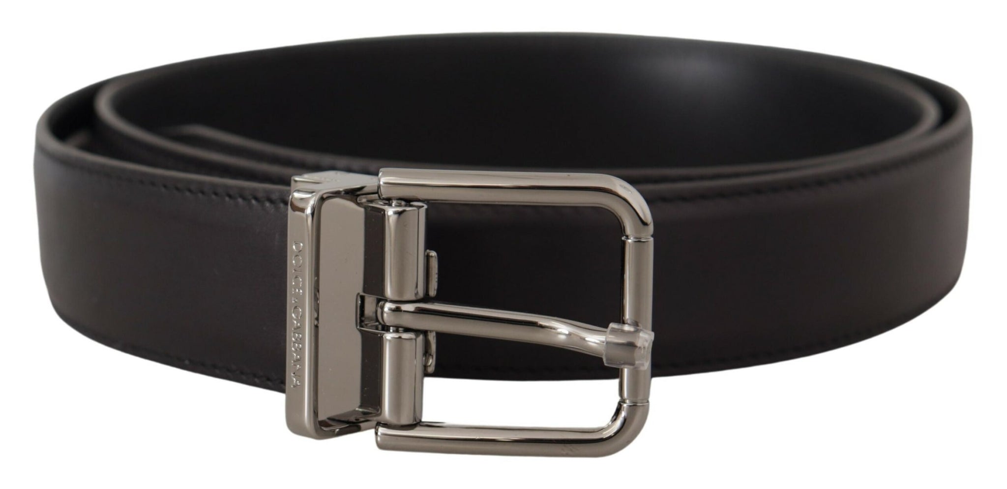 Dolce & Gabbana Black Calf Leather Logo Engraved Metal Buckle Belt