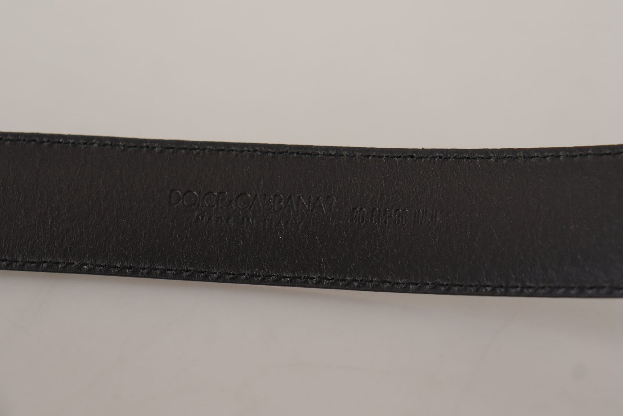 Dolce & Gabbana Black Calf Leather Logo Engraved Metal Buckle Belt