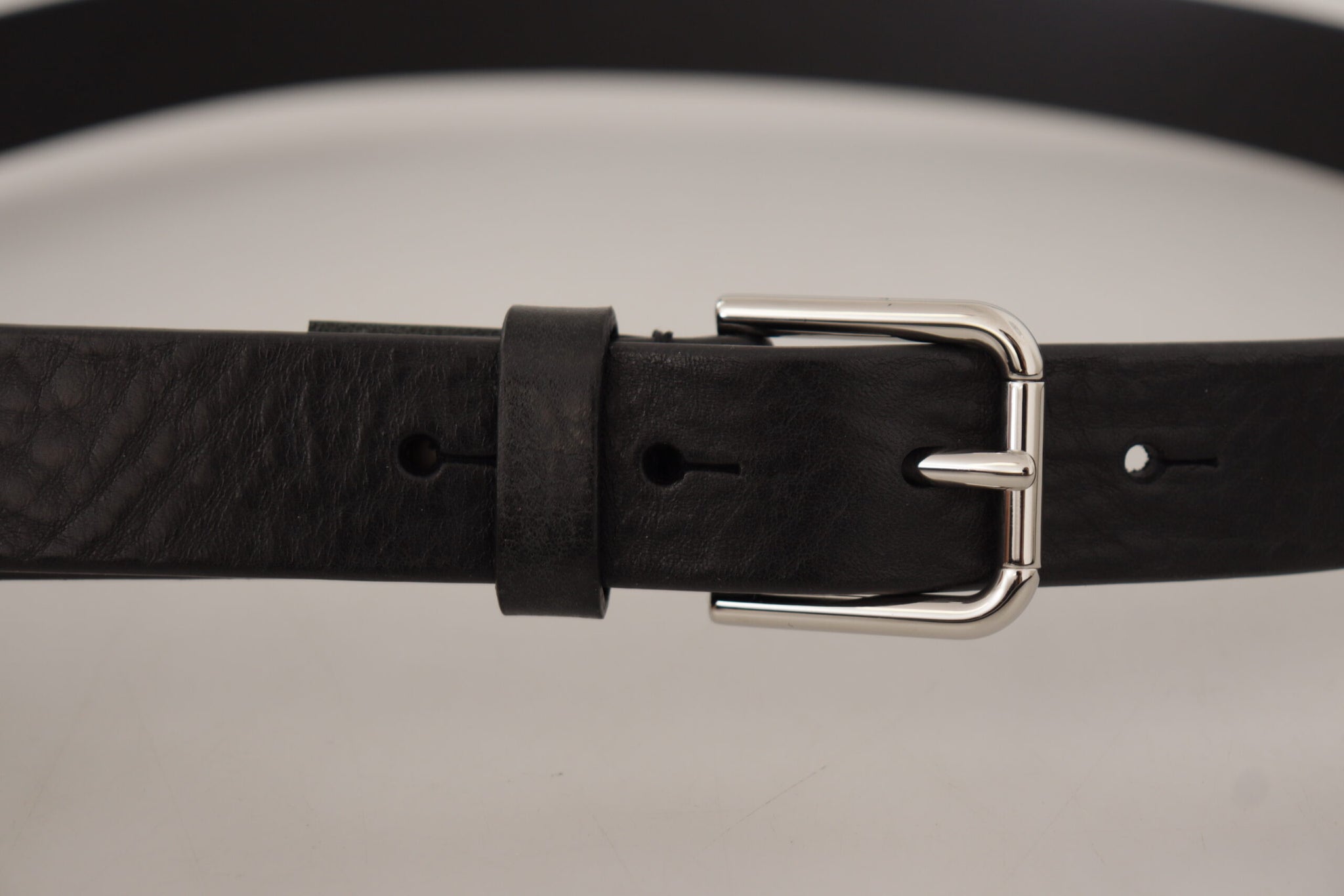 Dolce & Gabbana Black Calf Leather Silver Tone Logo Metal Buckle Belt