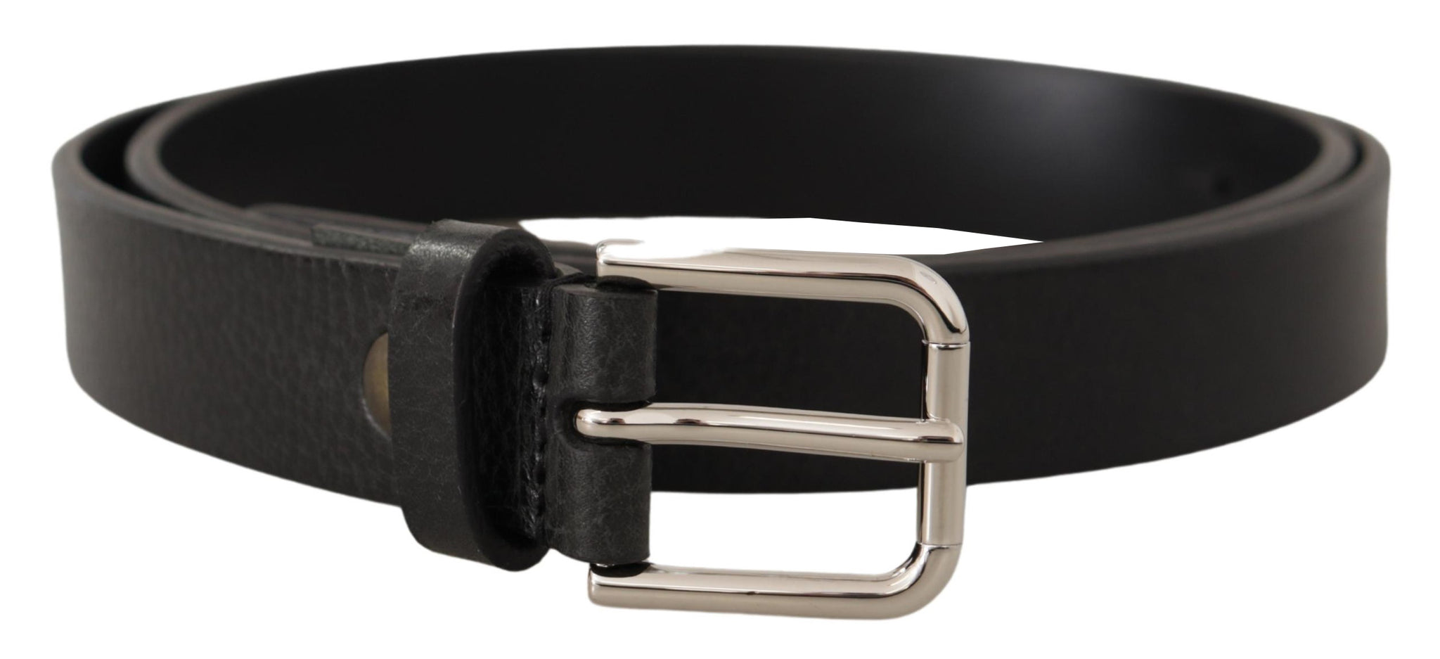 Dolce & Gabbana Black Calf Leather Silver Tone Metal Buckle Belt