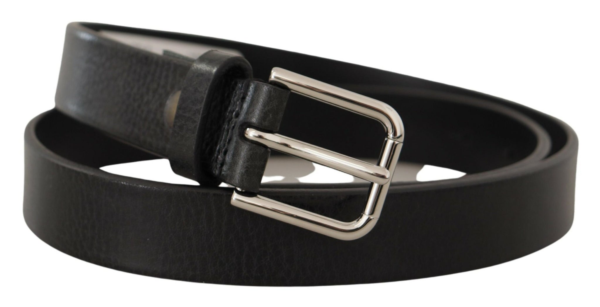 Dolce & Gabbana Black Calf Leather Silver Tone Metal Buckle Belt