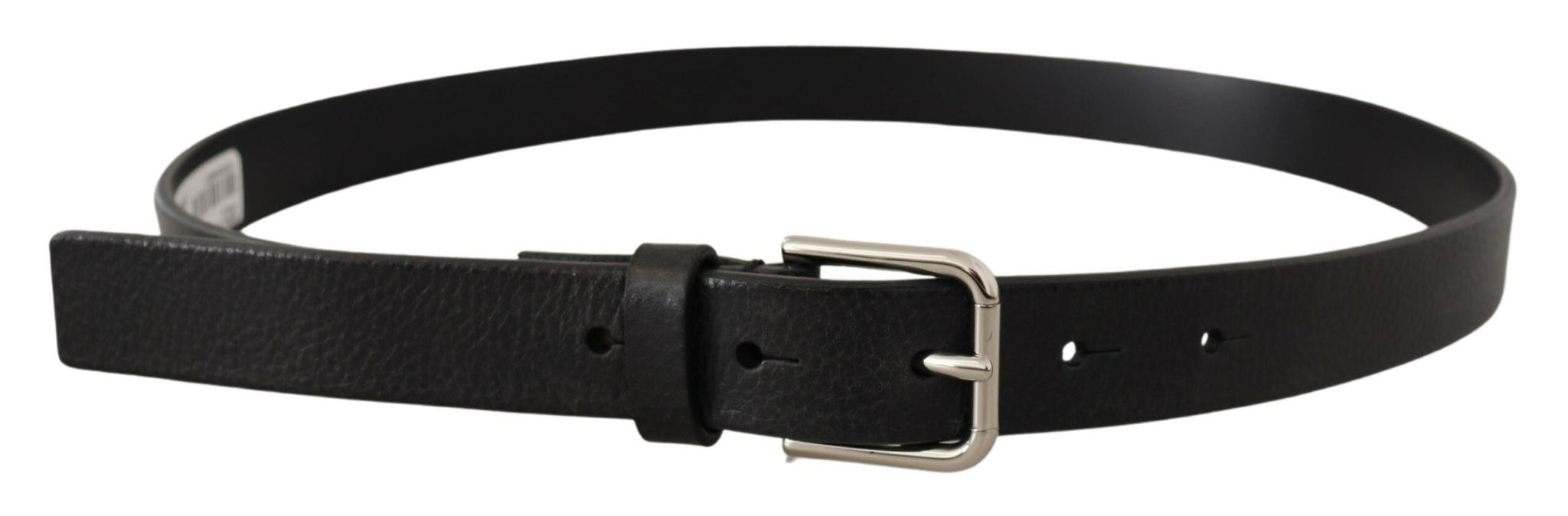 Dolce & Gabbana Black Calf Leather Silver Tone Metal Buckle Belt