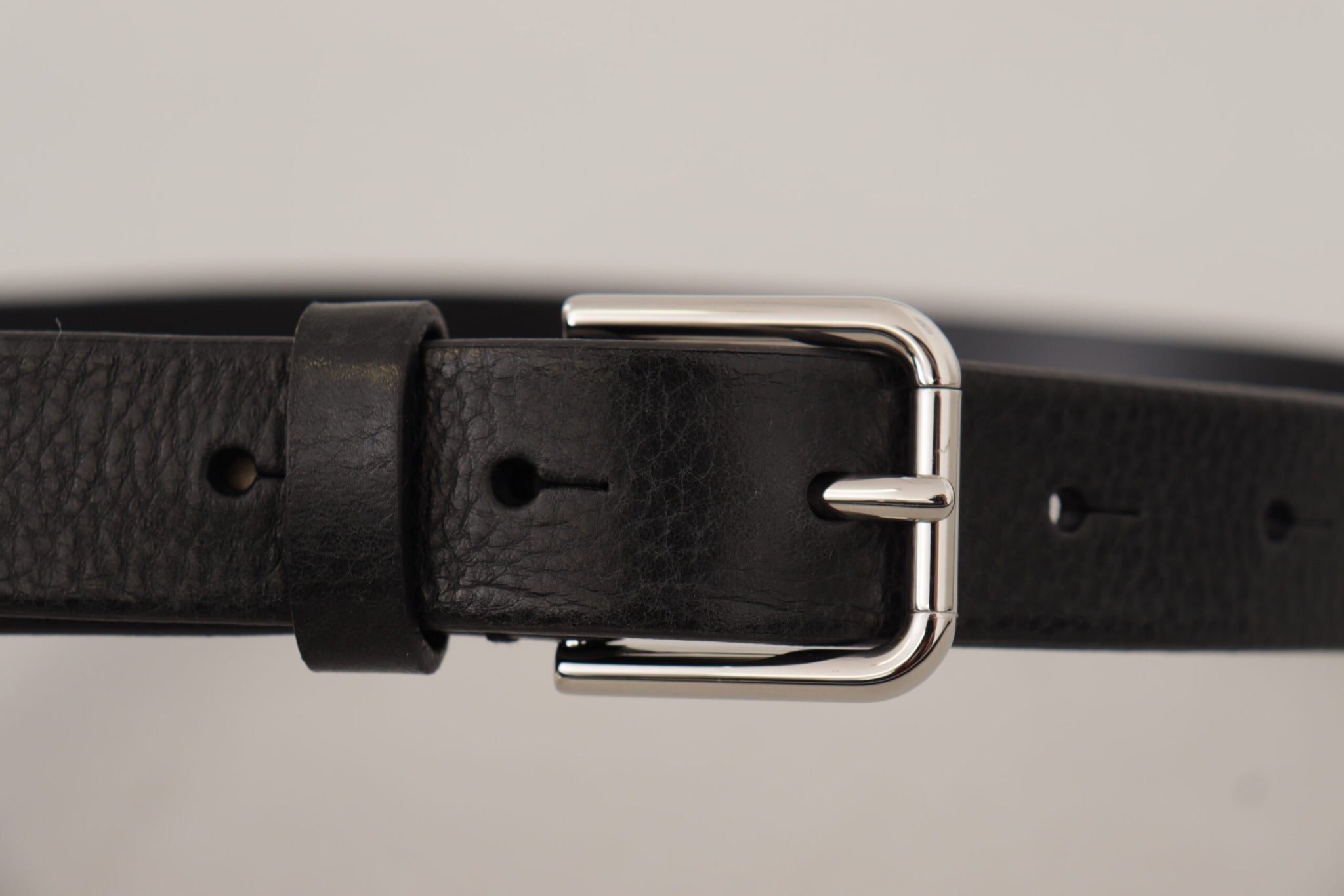 Dolce & Gabbana Black Calf Leather Silver Tone Metal Buckle Belt