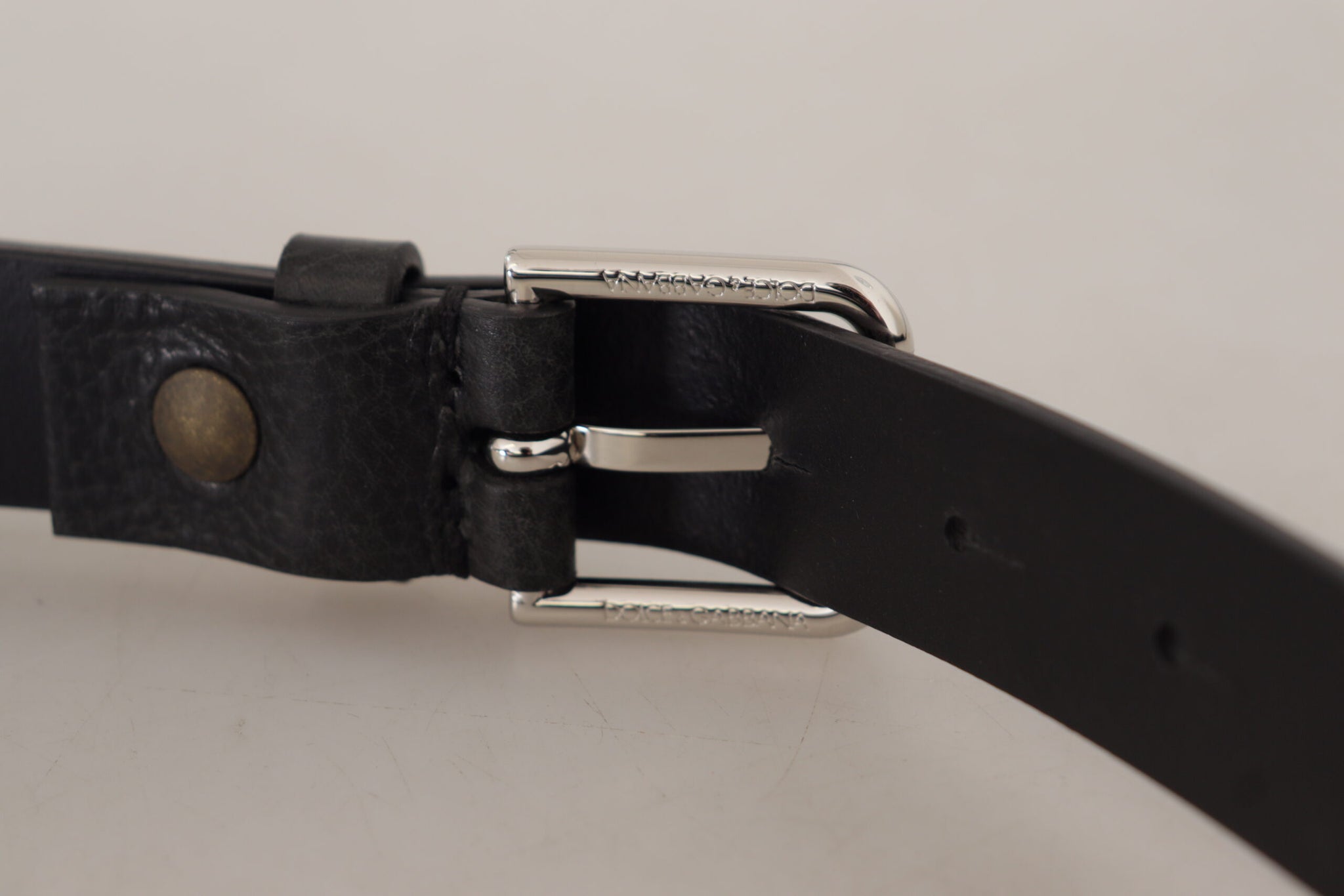 Dolce & Gabbana Black Calf Leather Silver Tone Metal Buckle Belt