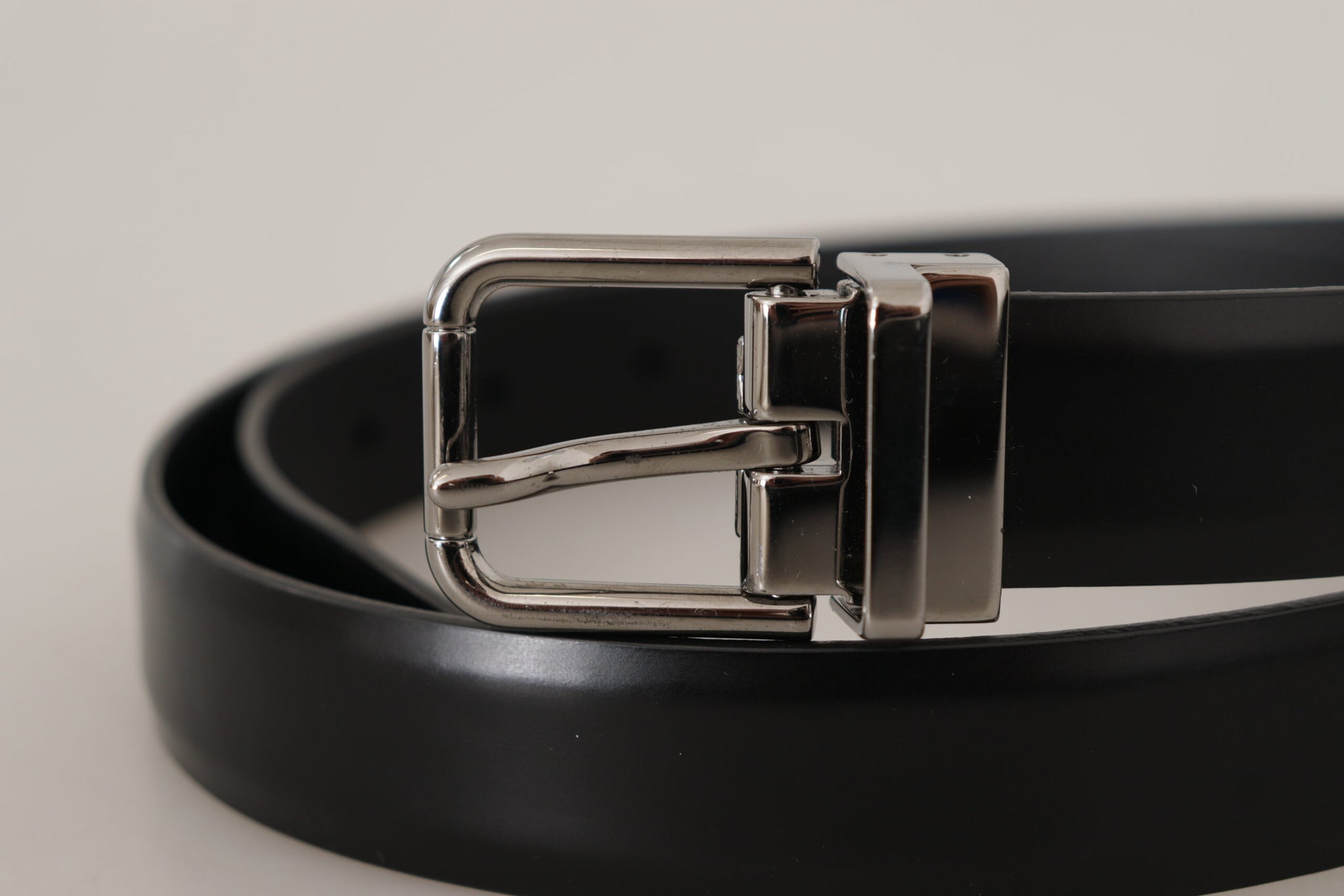 Dolce & Gabbana Black Calf Leather Metal Logo Buckle Belt