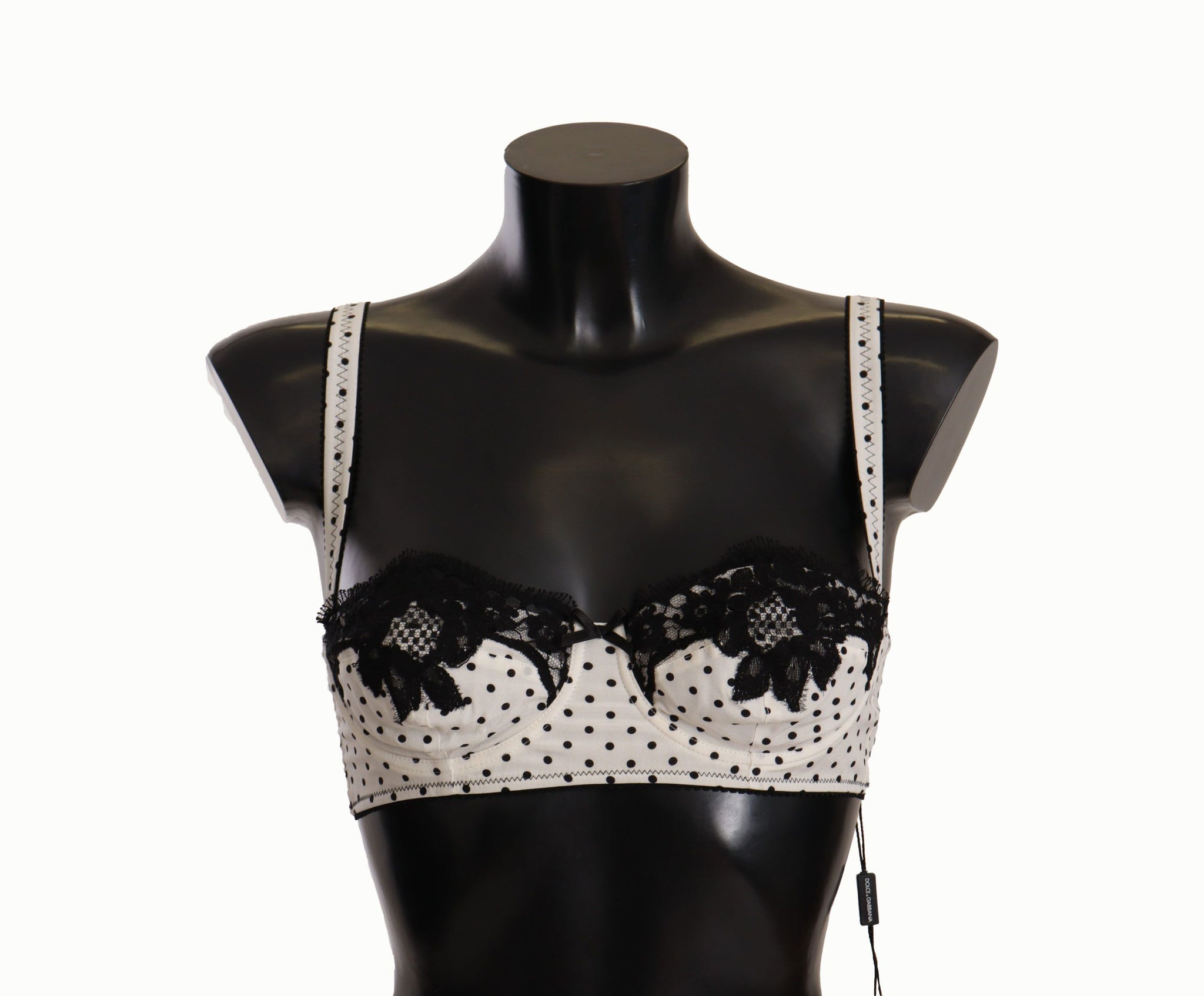 White Black Polka Dot Satin Lace Balconette Bra