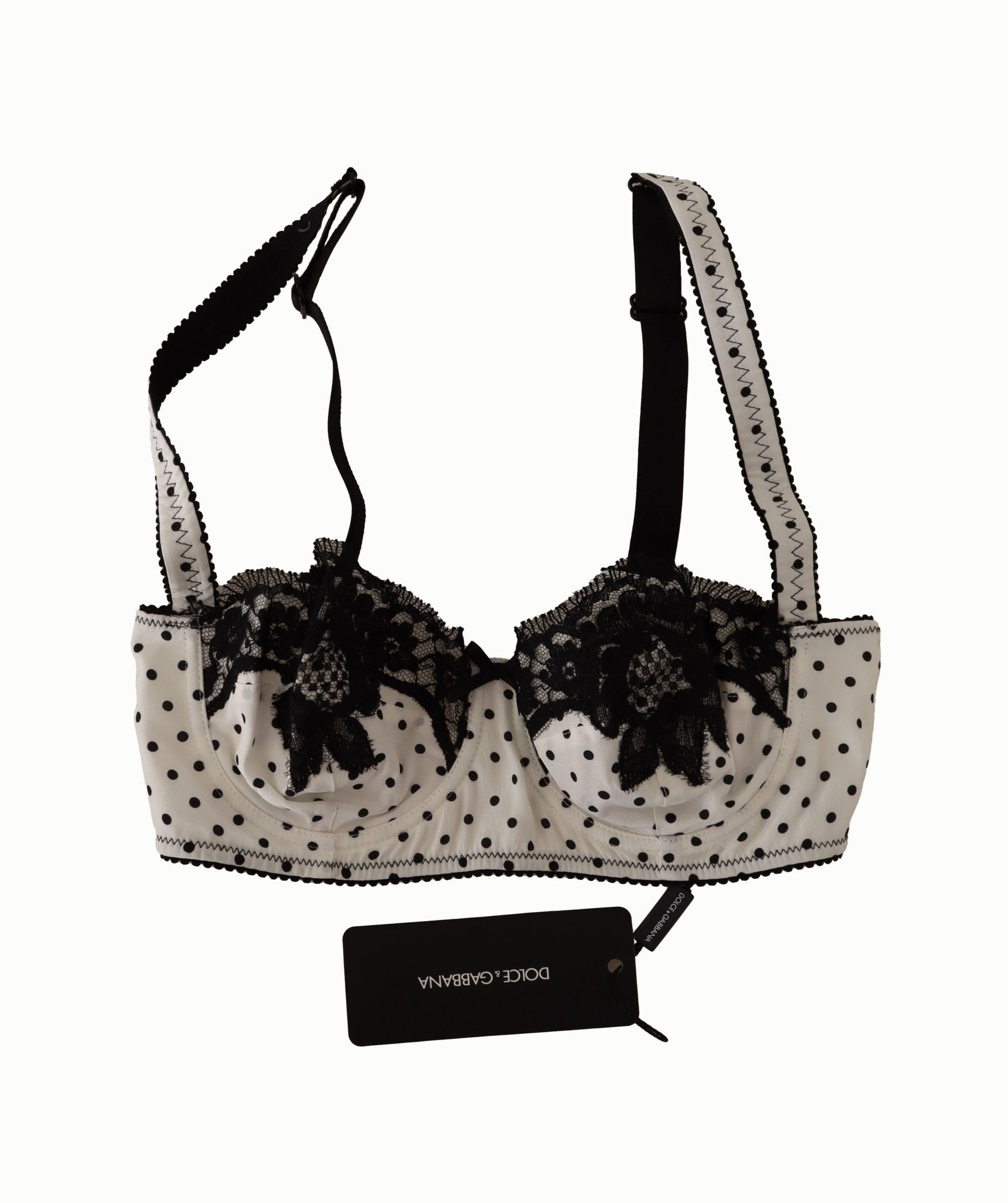 White Black Polka Dot Satin Lace Balconette Bra