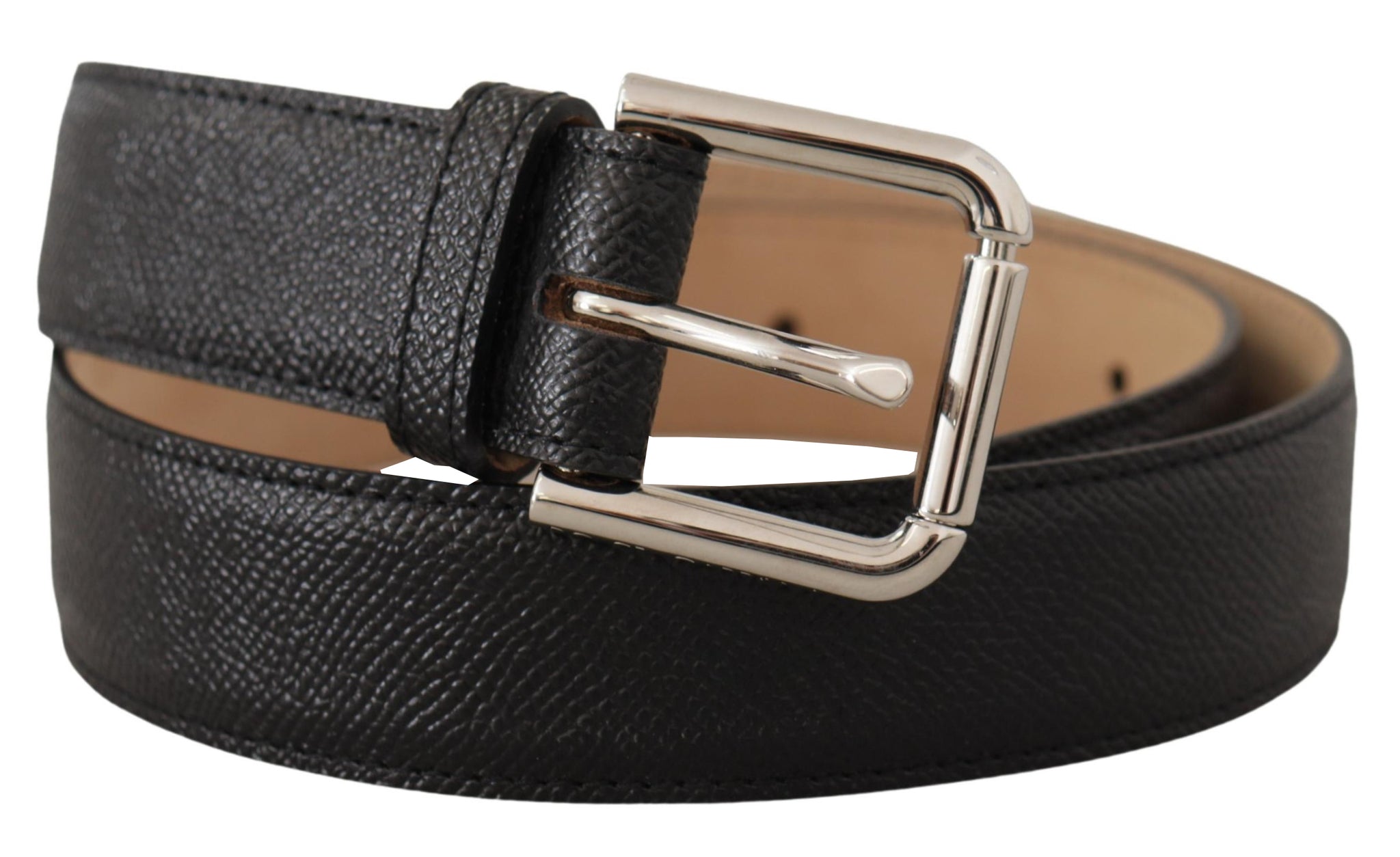 Dolce & Gabbana Black Calf Leather Brown Backend Metal Buckle Belt