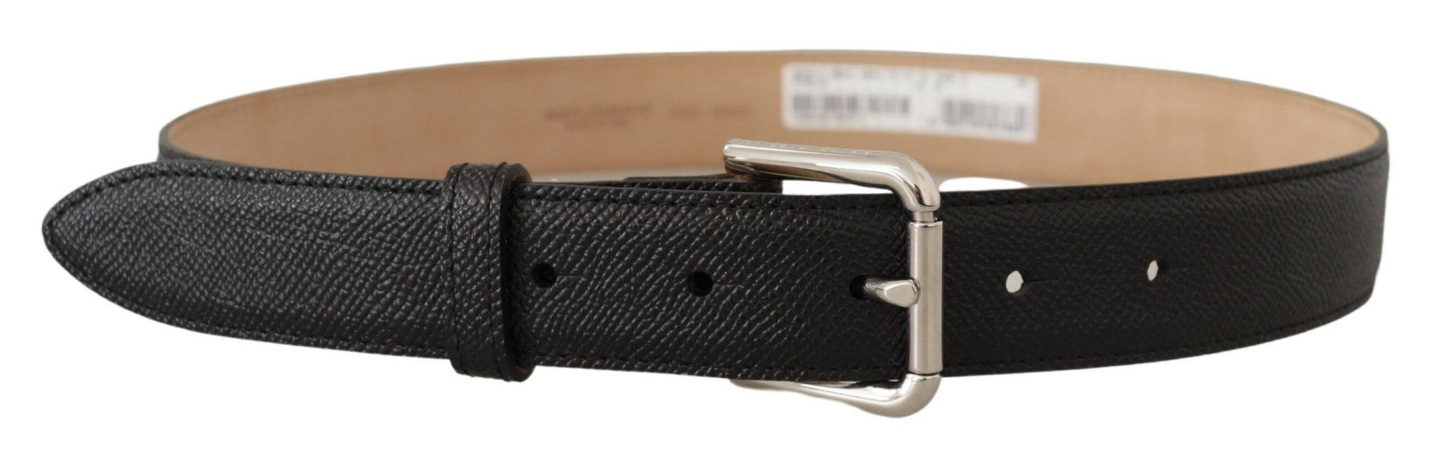 Dolce & Gabbana Black Calf Leather Brown Backend Metal Buckle Belt