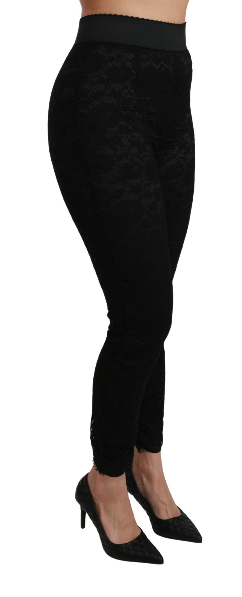 Black Lace Skinny High Waist Cotton Pants