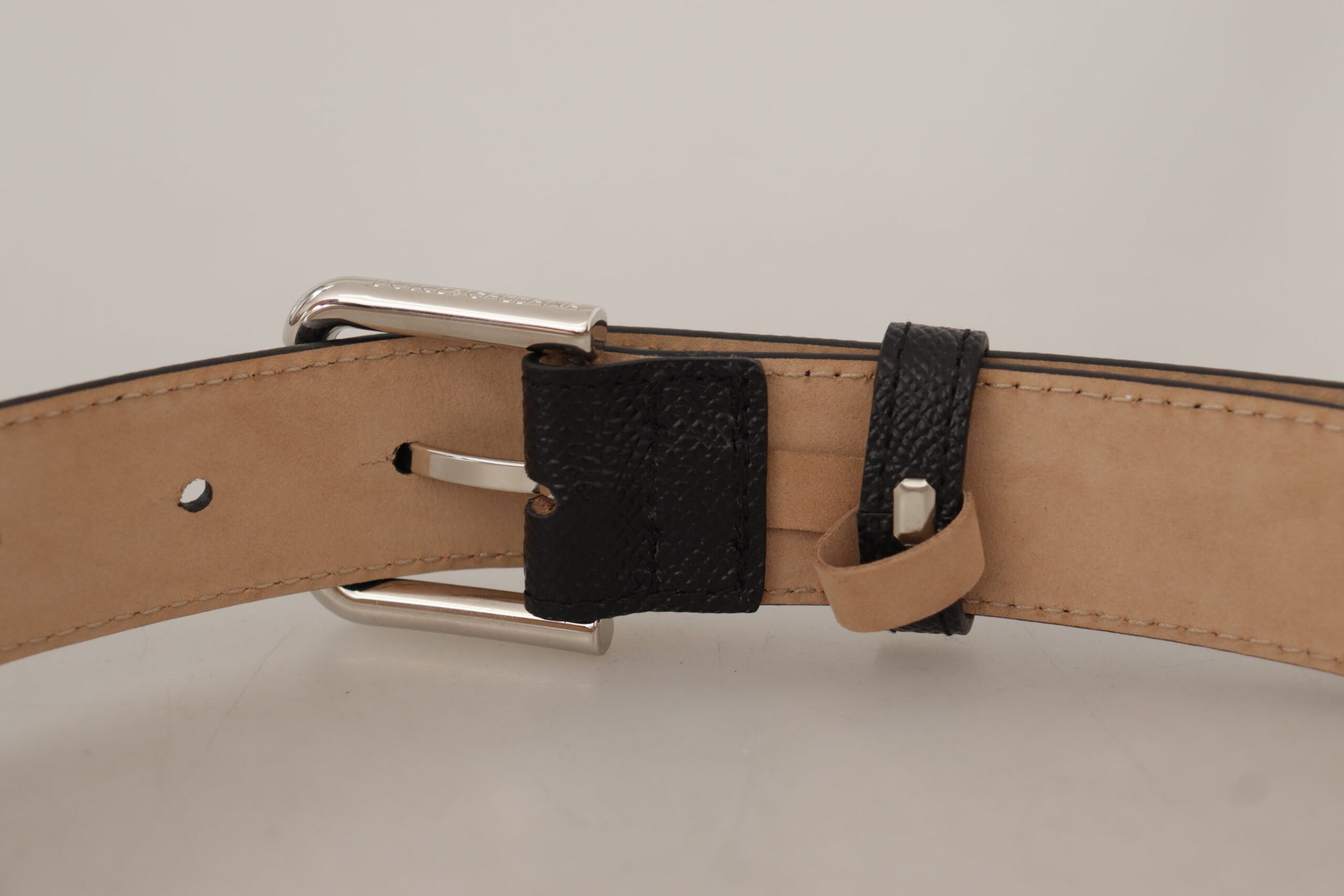 Dolce & Gabbana Black Calf Leather Brown Backend Metal Buckle Belt