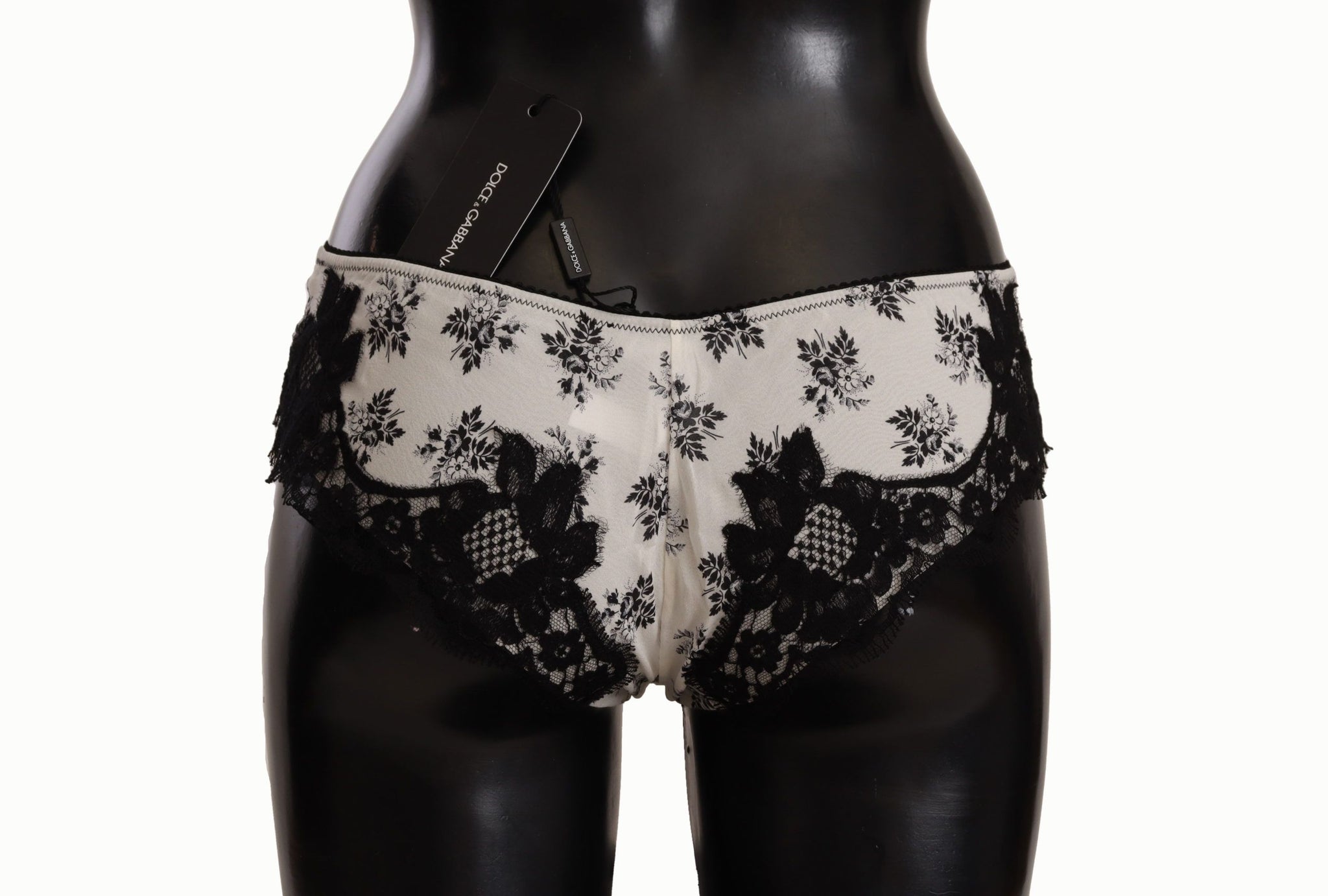 White Floral Lace Satin Briefs Underwear