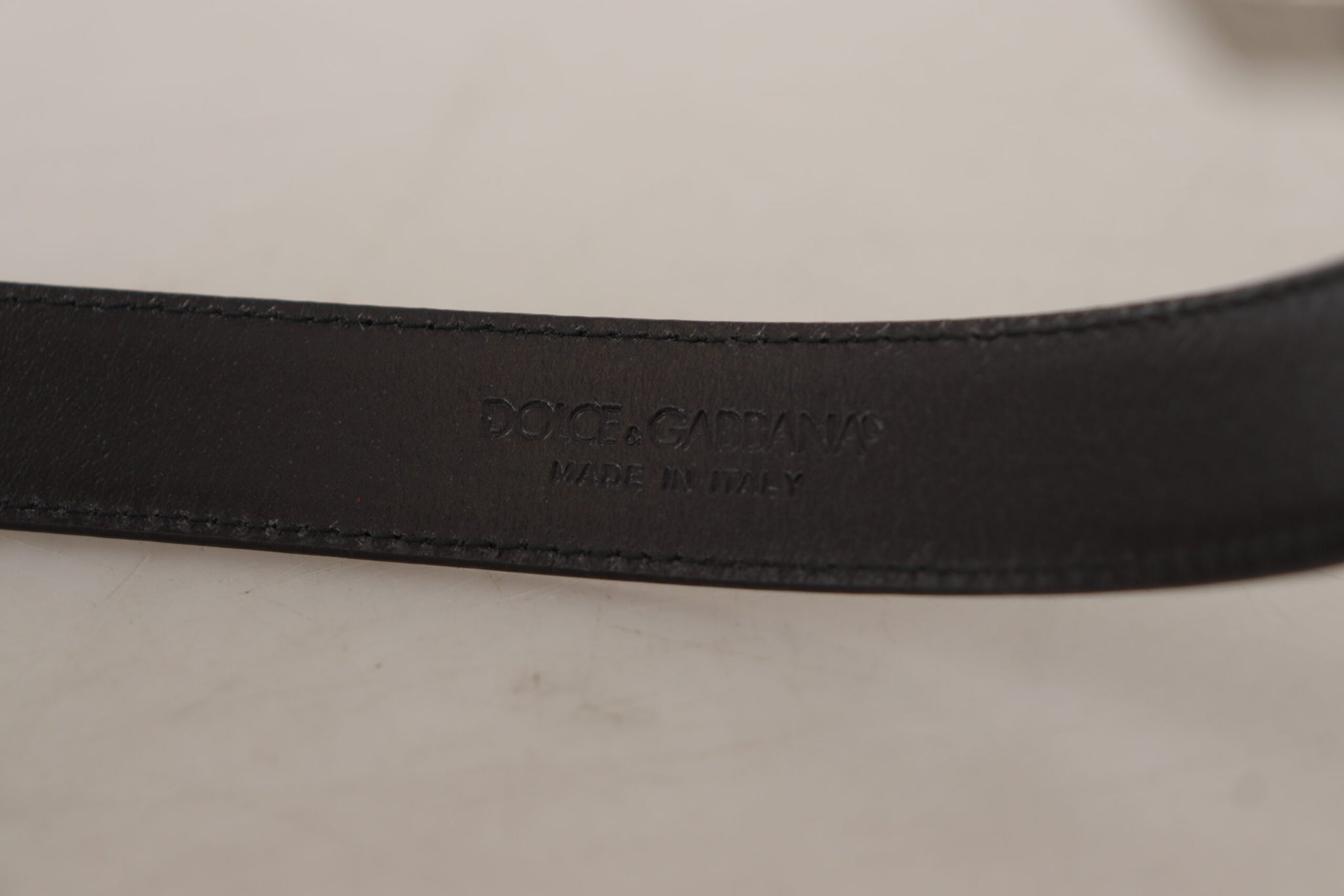 Dolce & Gabbana Black Calf Leather Logo Engraved Metal Buckle Belt