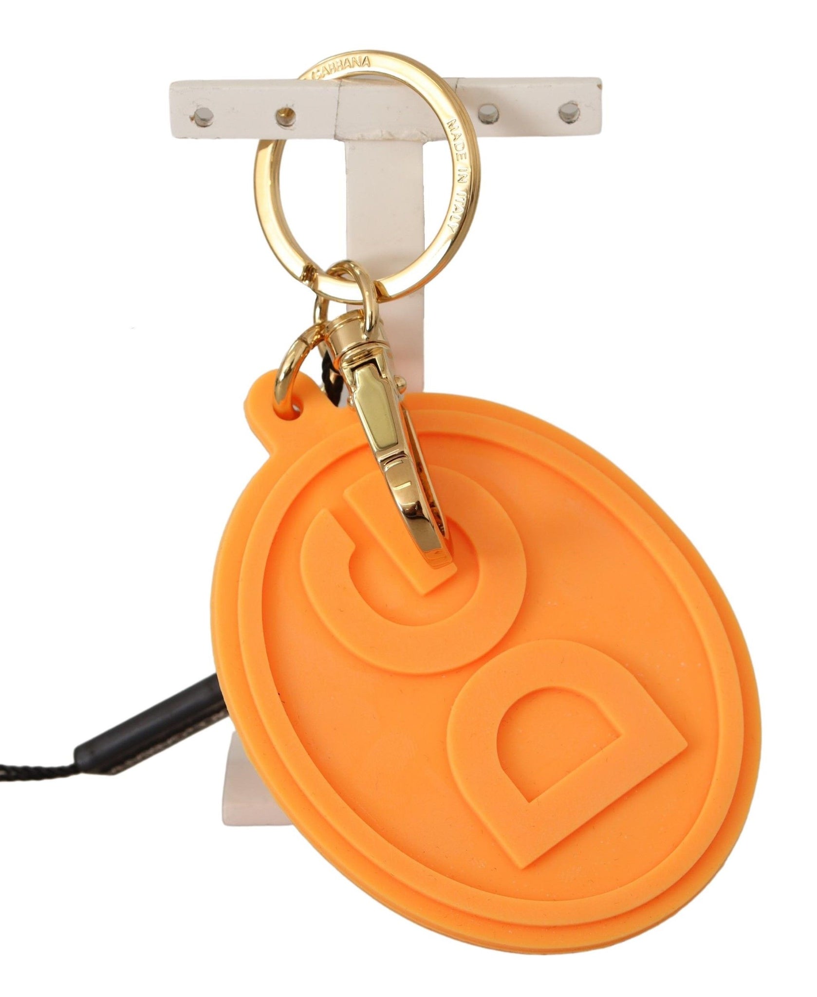 Orange Rubber DG Logo Gold Brass Metal Keychain