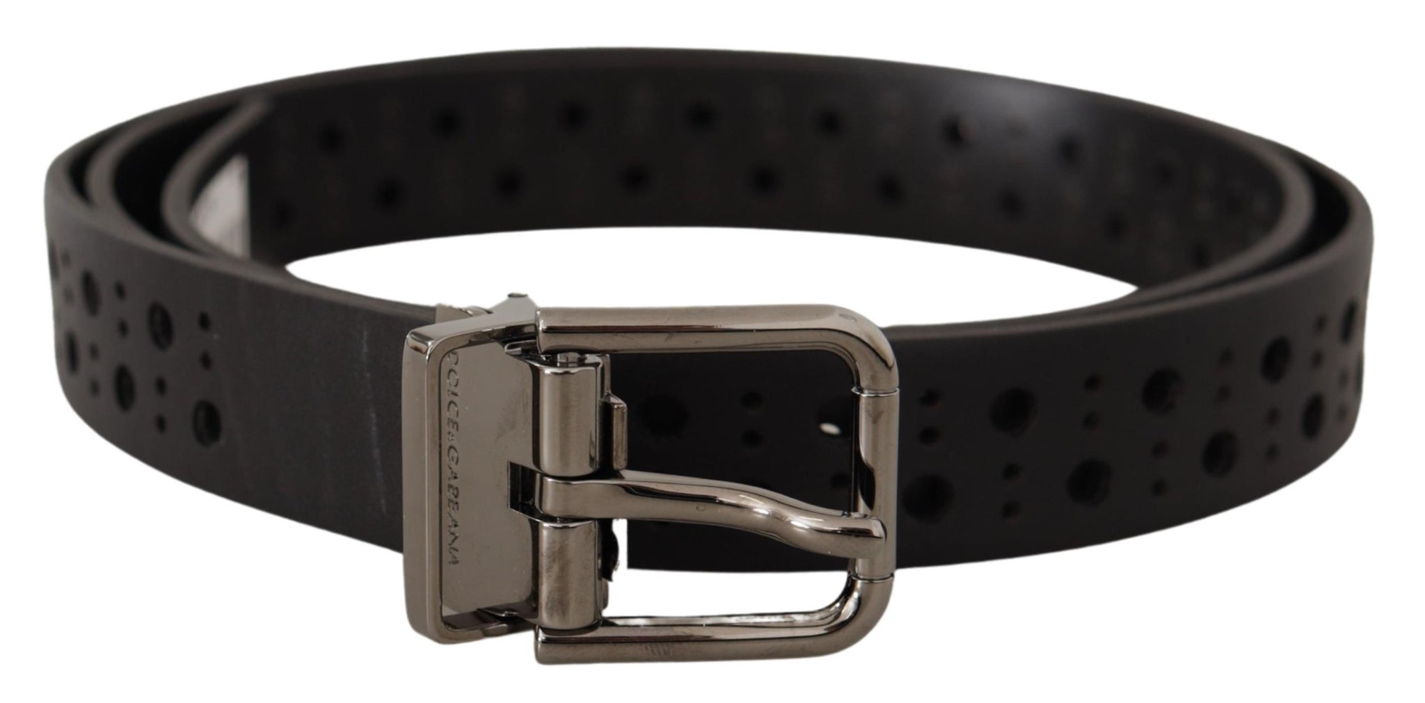 Dolce & Gabbana Black Calf Leather Perforated Metal Buckle Belt