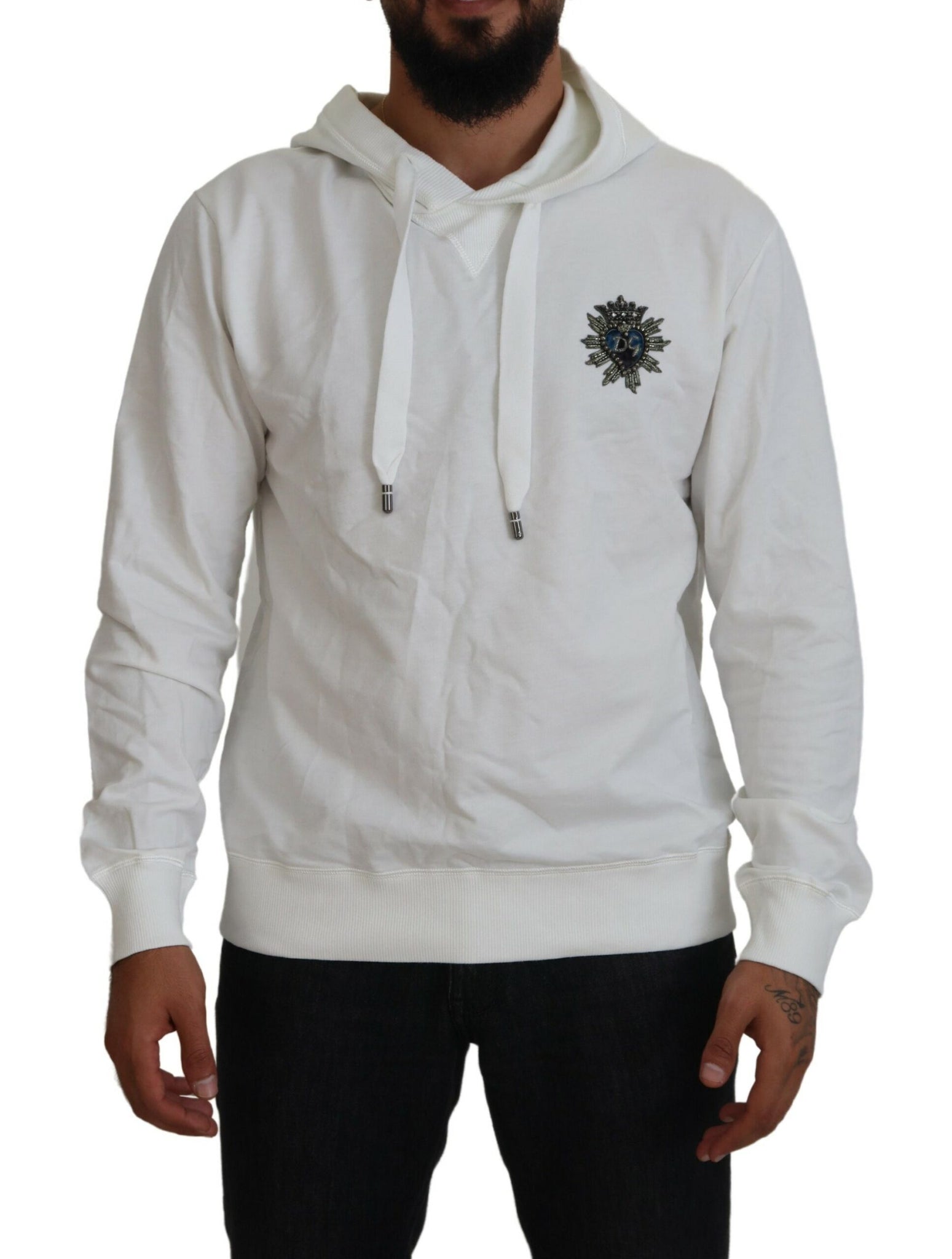 Dolce & Gabbana White Cotton Hooded Sweatshirt Logo Sweater