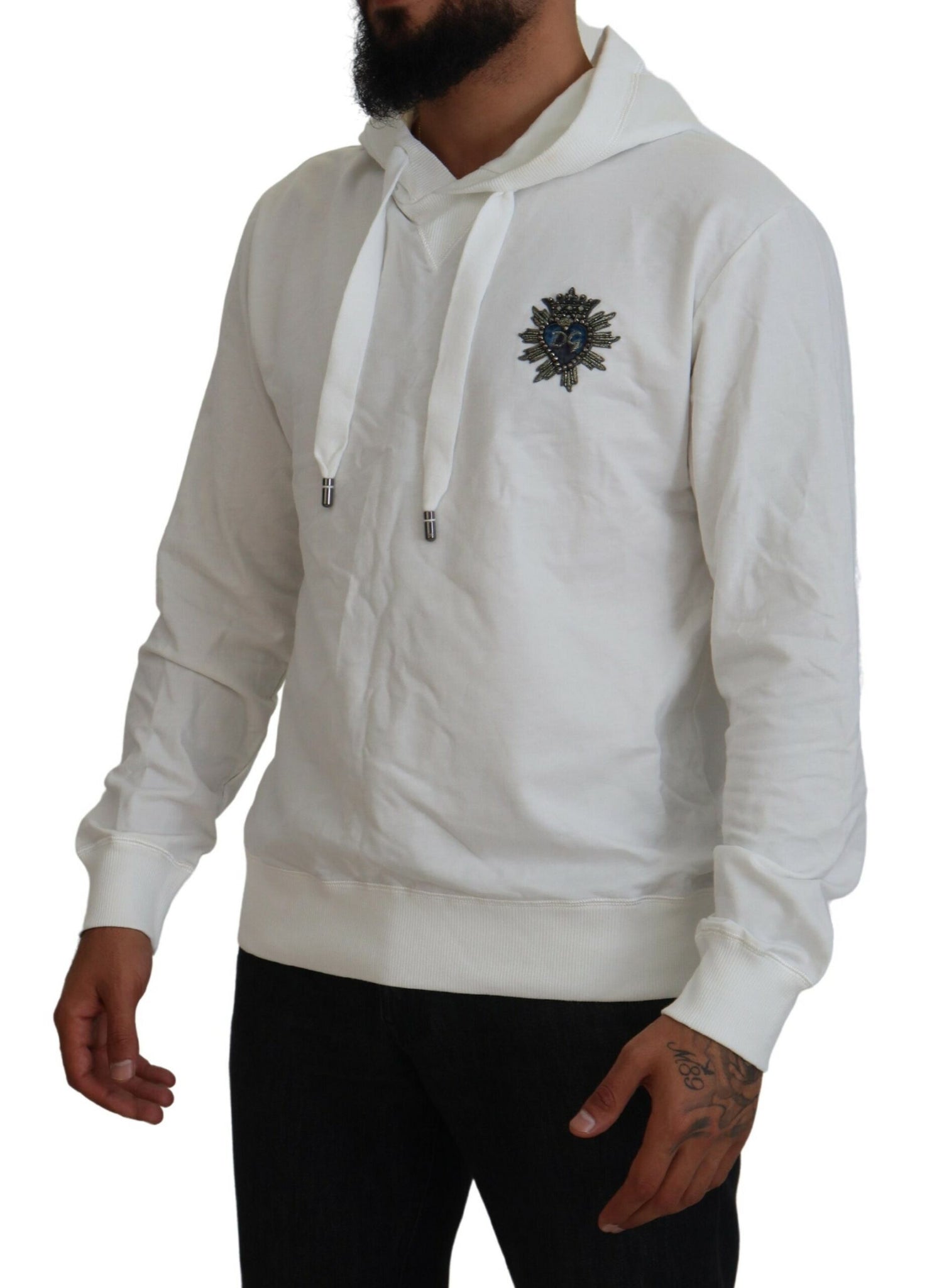 Dolce & Gabbana White Cotton Hooded Sweatshirt Logo Sweater