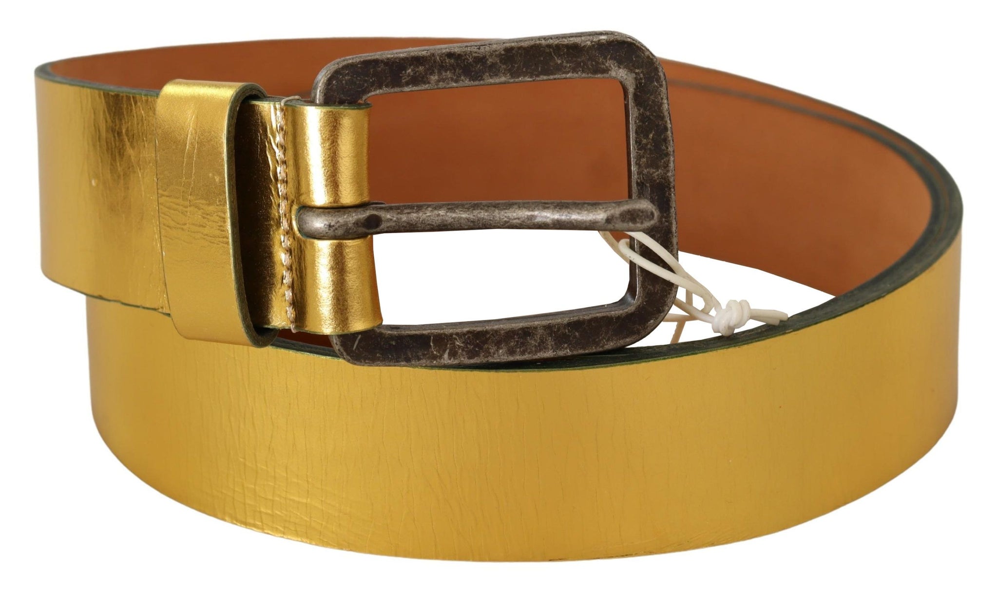 Gold Genuine Leather Rustic Silver Buckle Waist Belt