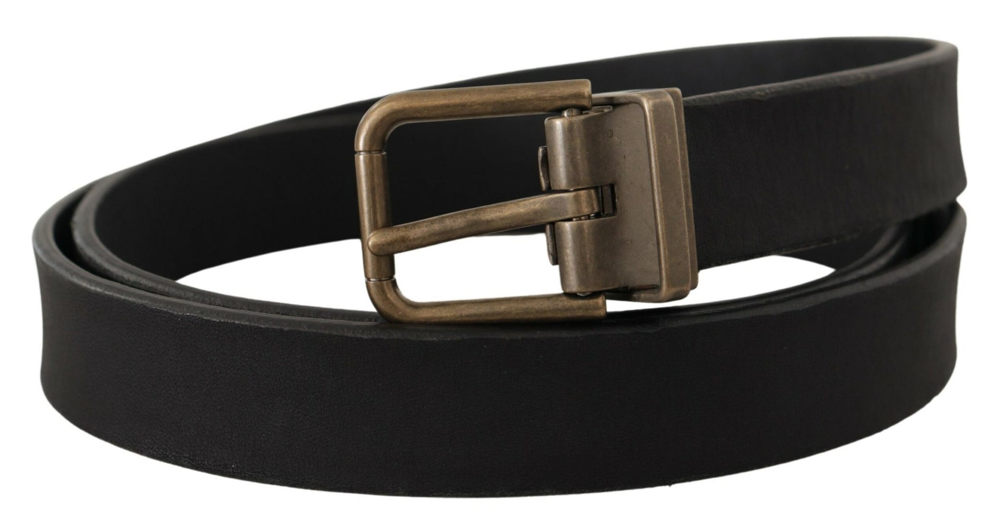 Black Leather Brass Metal Grain Buckle Classic Belt