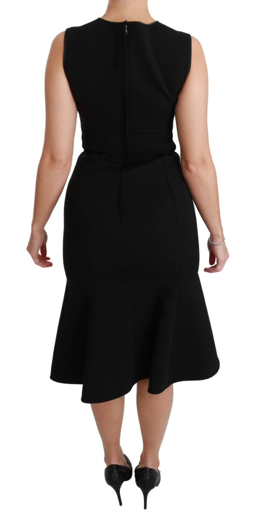 Black Fit Flare Wool Stretch Sheath Dress