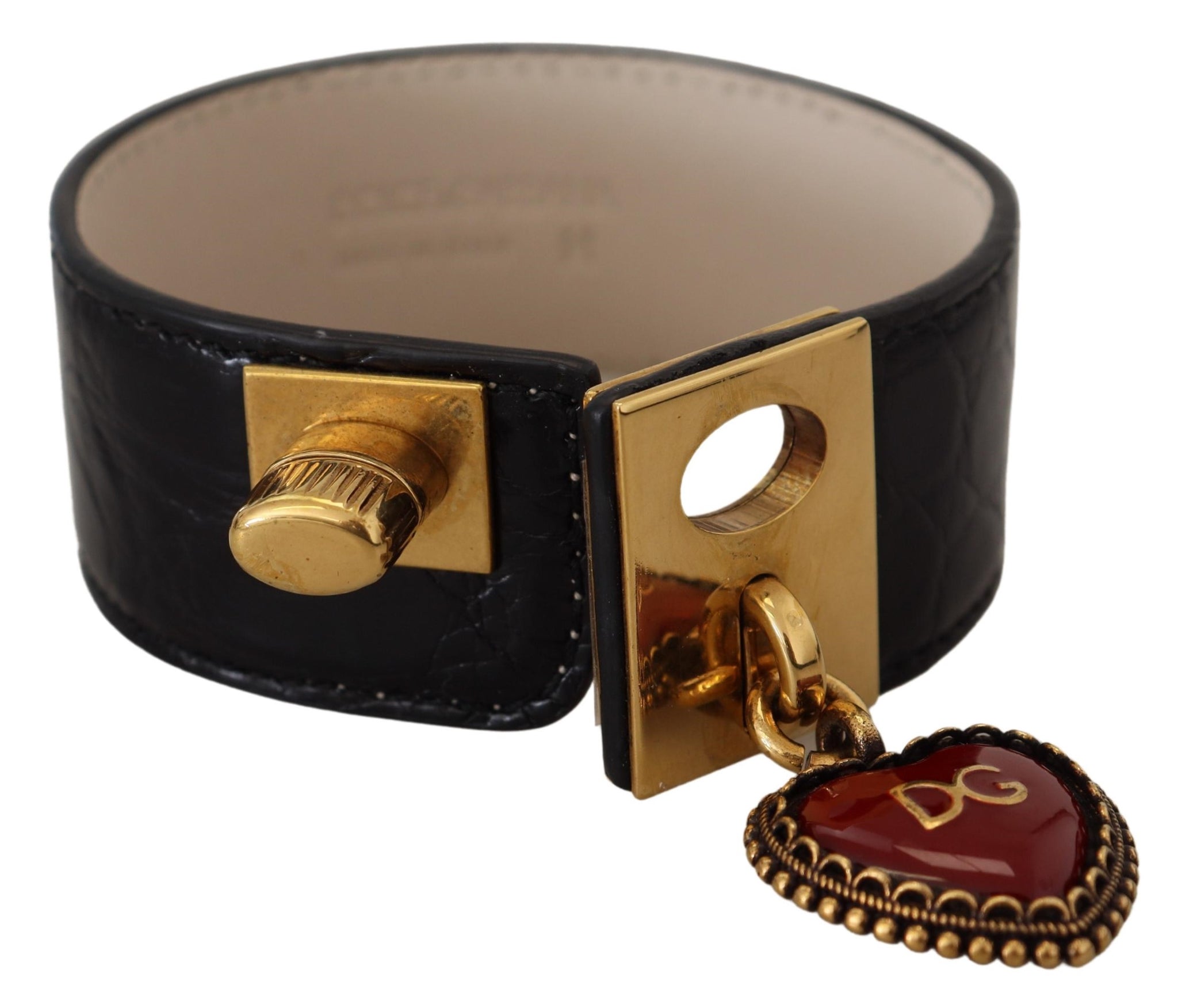 Dolce & Gabbana Black Dauphine Leather DG Heart Key Ring Bracelet