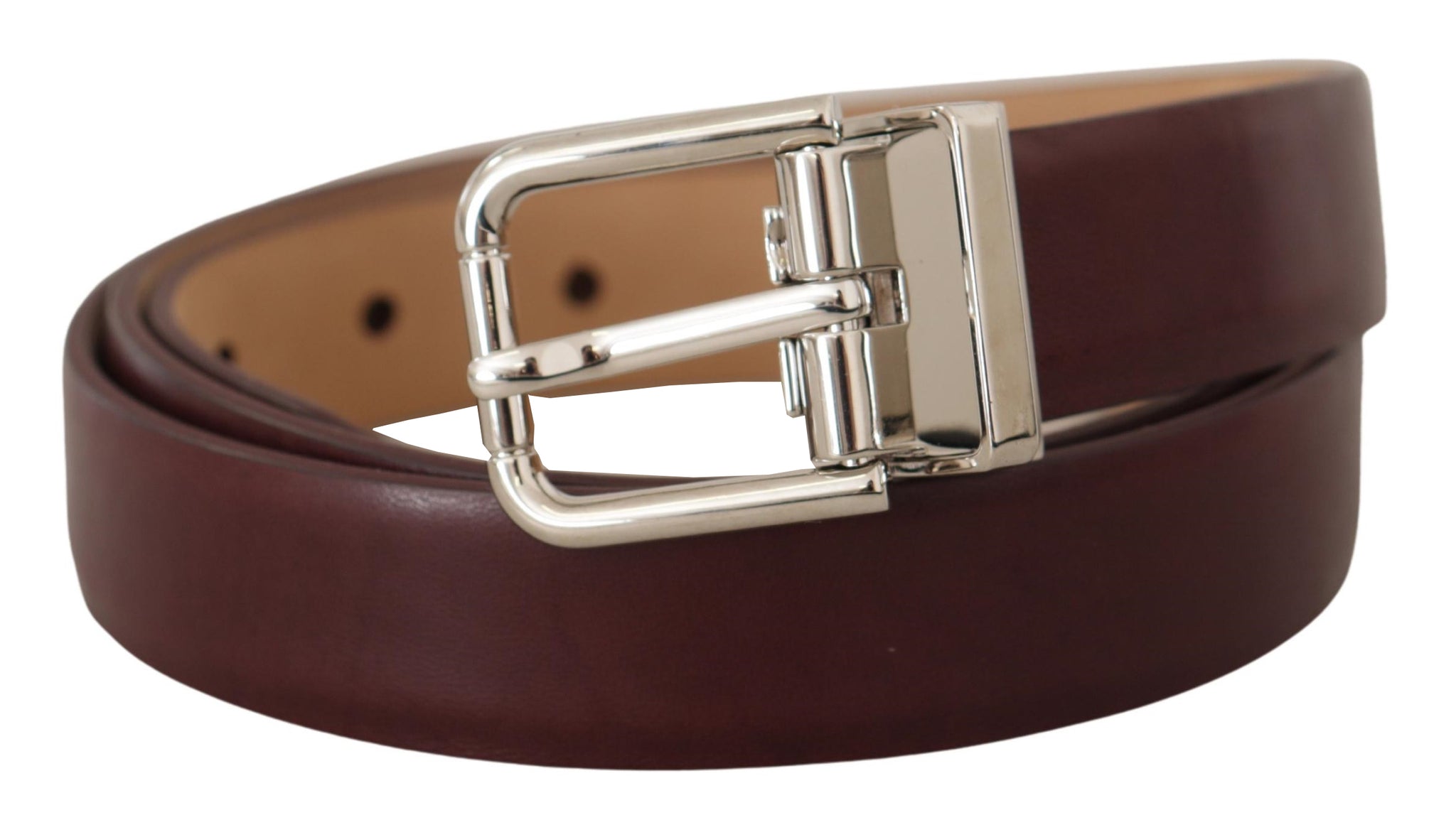 Dark Brown Calf Leather Silver Metal Buckle Belt