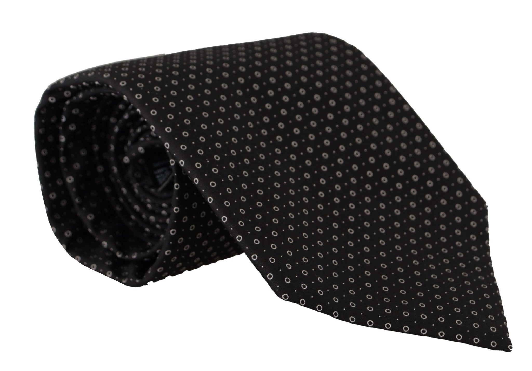 White Black Polka Dots Necktie Accessory 100% Silk Tie