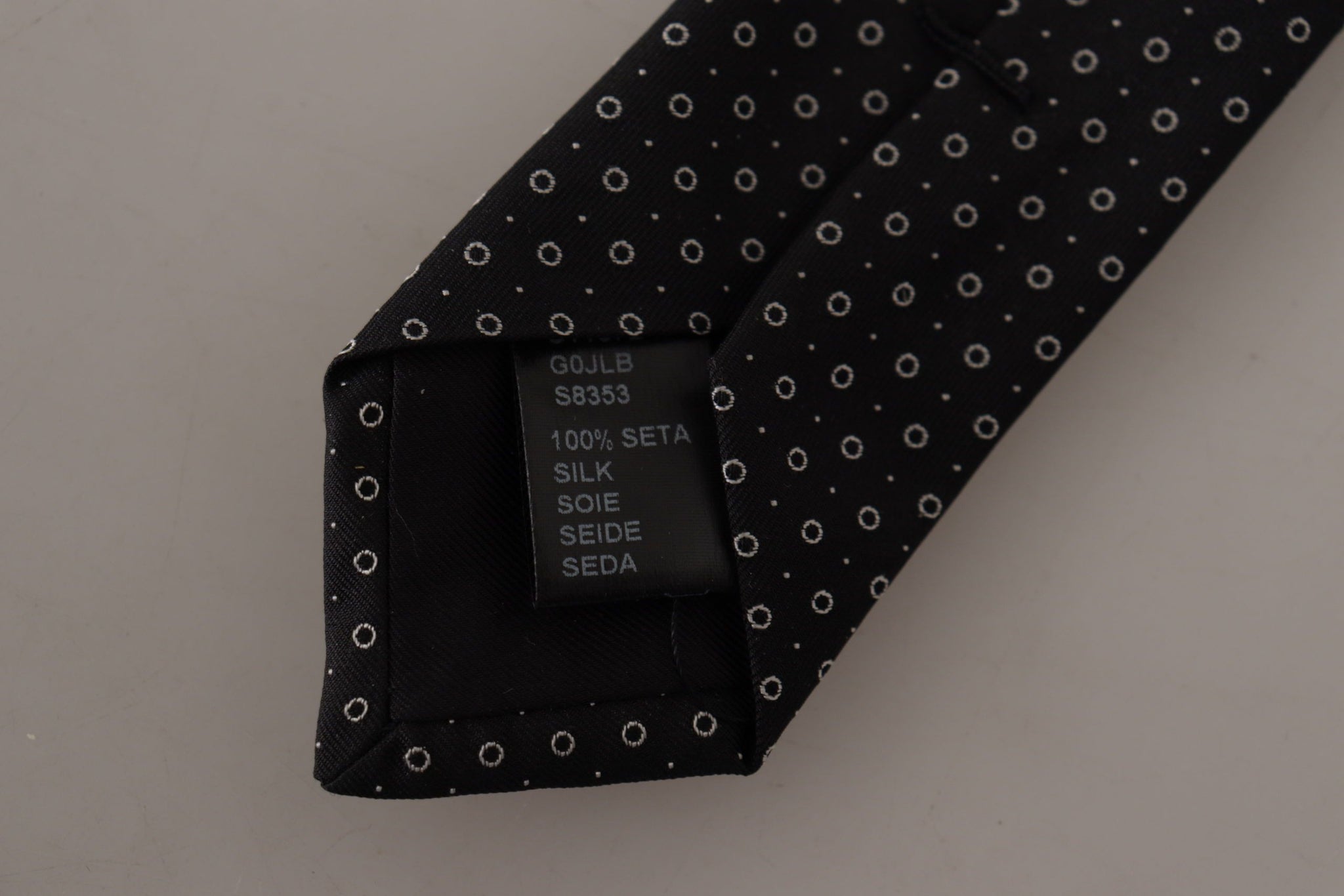 White Black Polka Dots Necktie Accessory 100% Silk Tie