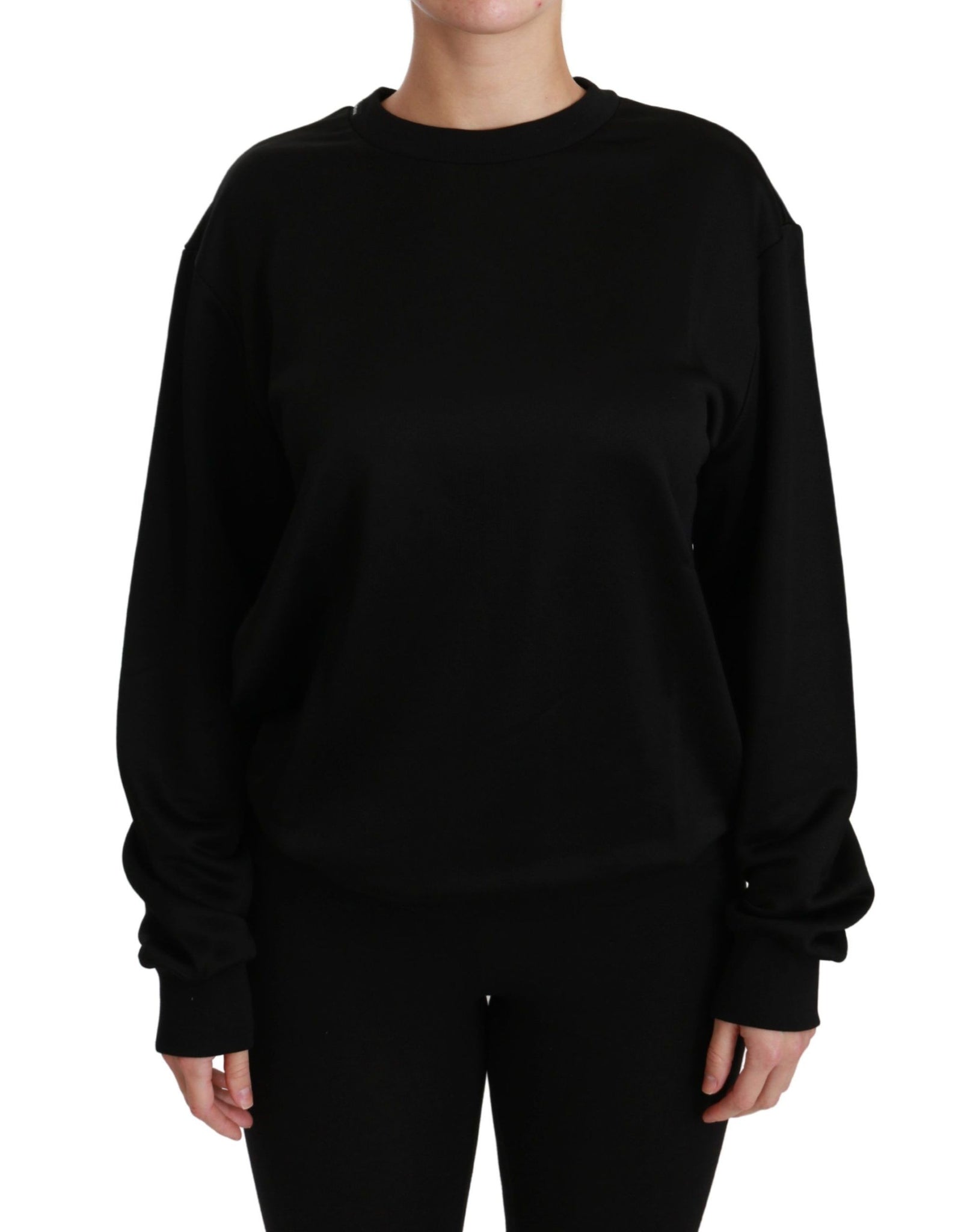 Black Cotton Crewneck Pullover Sweater