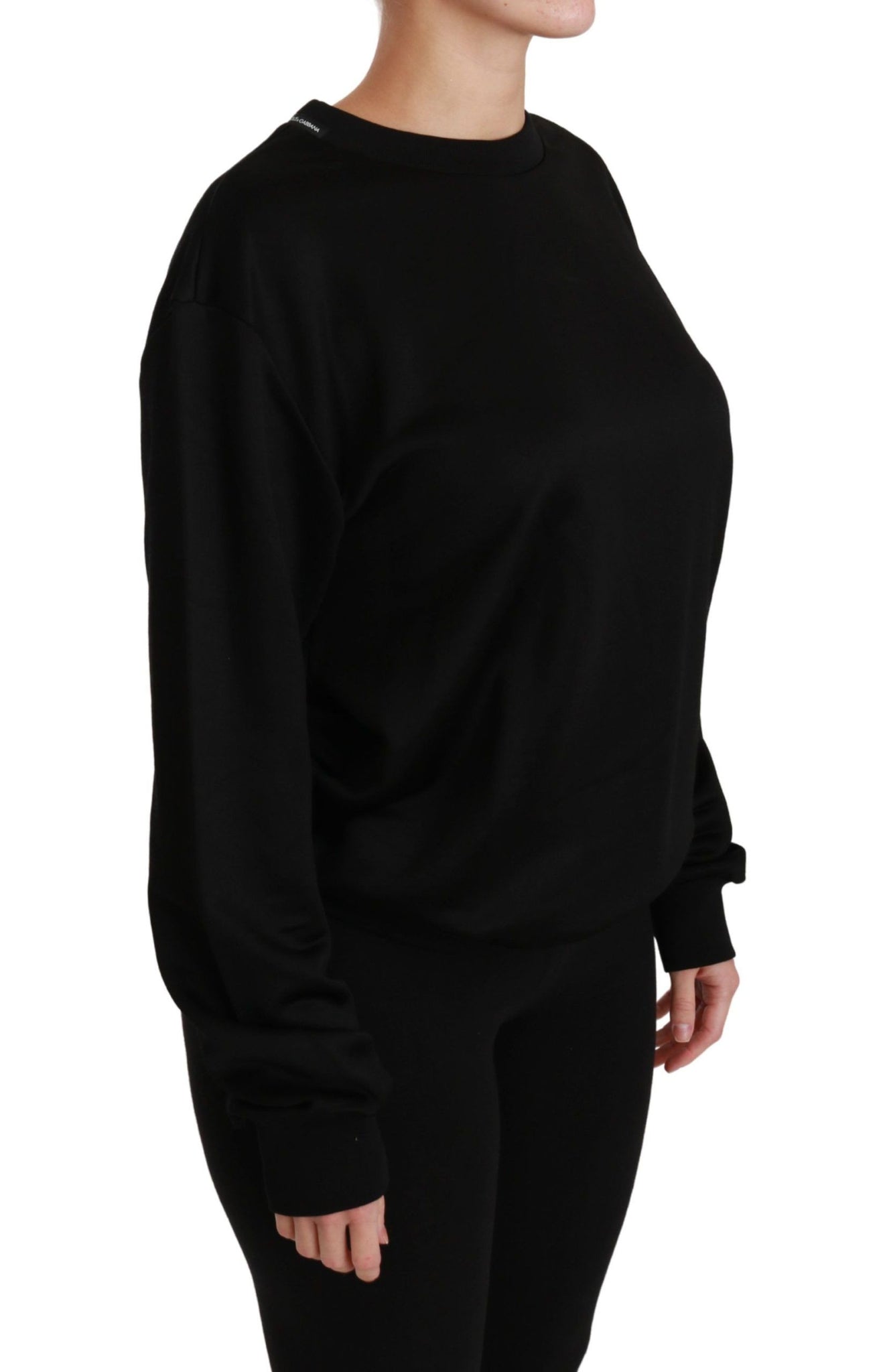 Black Cotton Crewneck Pullover Sweater