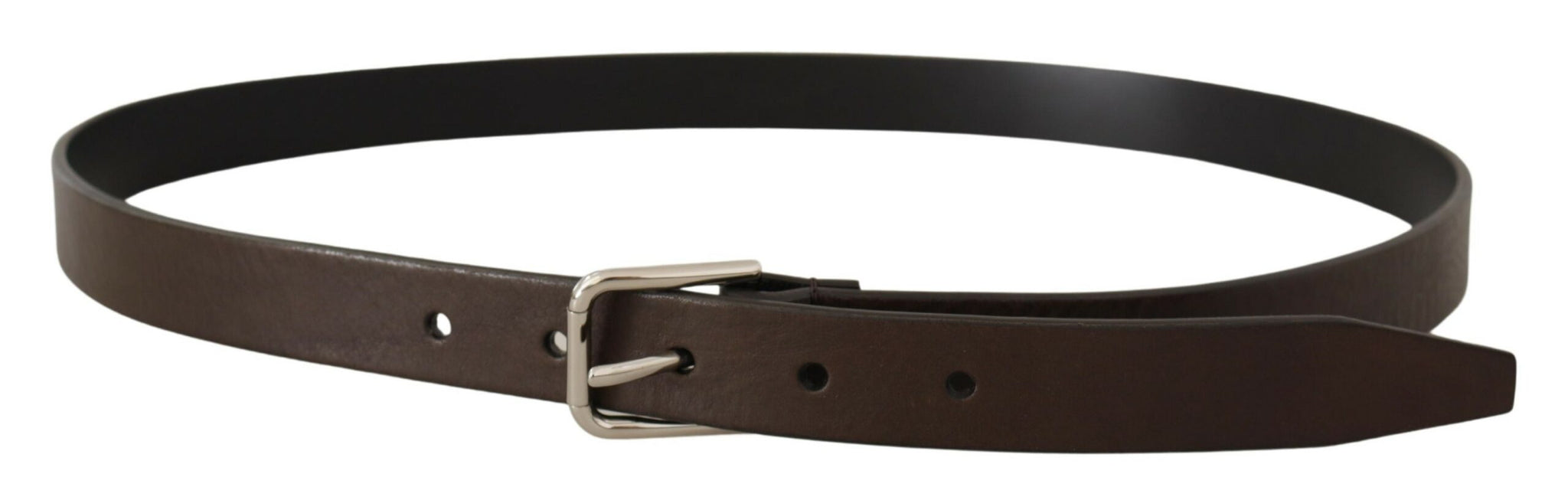 Dolce & Gabbana Brown Calf Leather Silver Tone Metal Buckle Belt