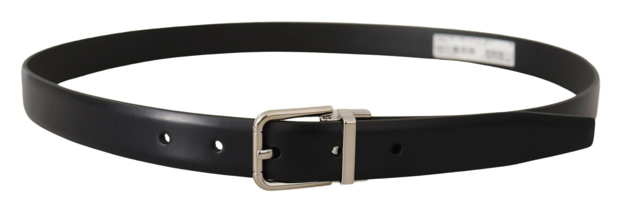 Dolce & Gabbana Black Calf Leather Silver Metal Logo Buckle Belt